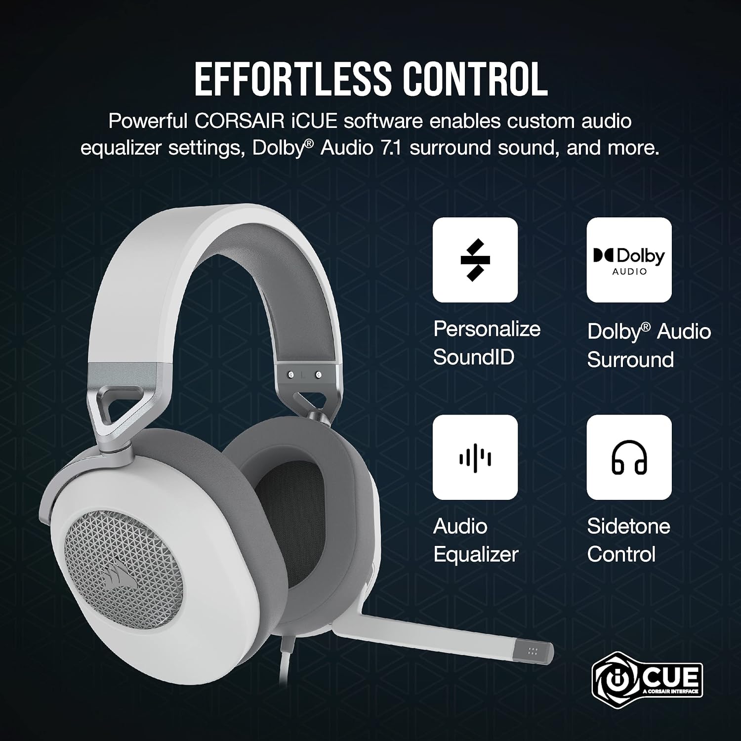 Thumbnail 6 de Corsair HS65 Surround Multiplatform Wired Gaming Headset (Dolby Atmos, SonarWorks SoundID) – White