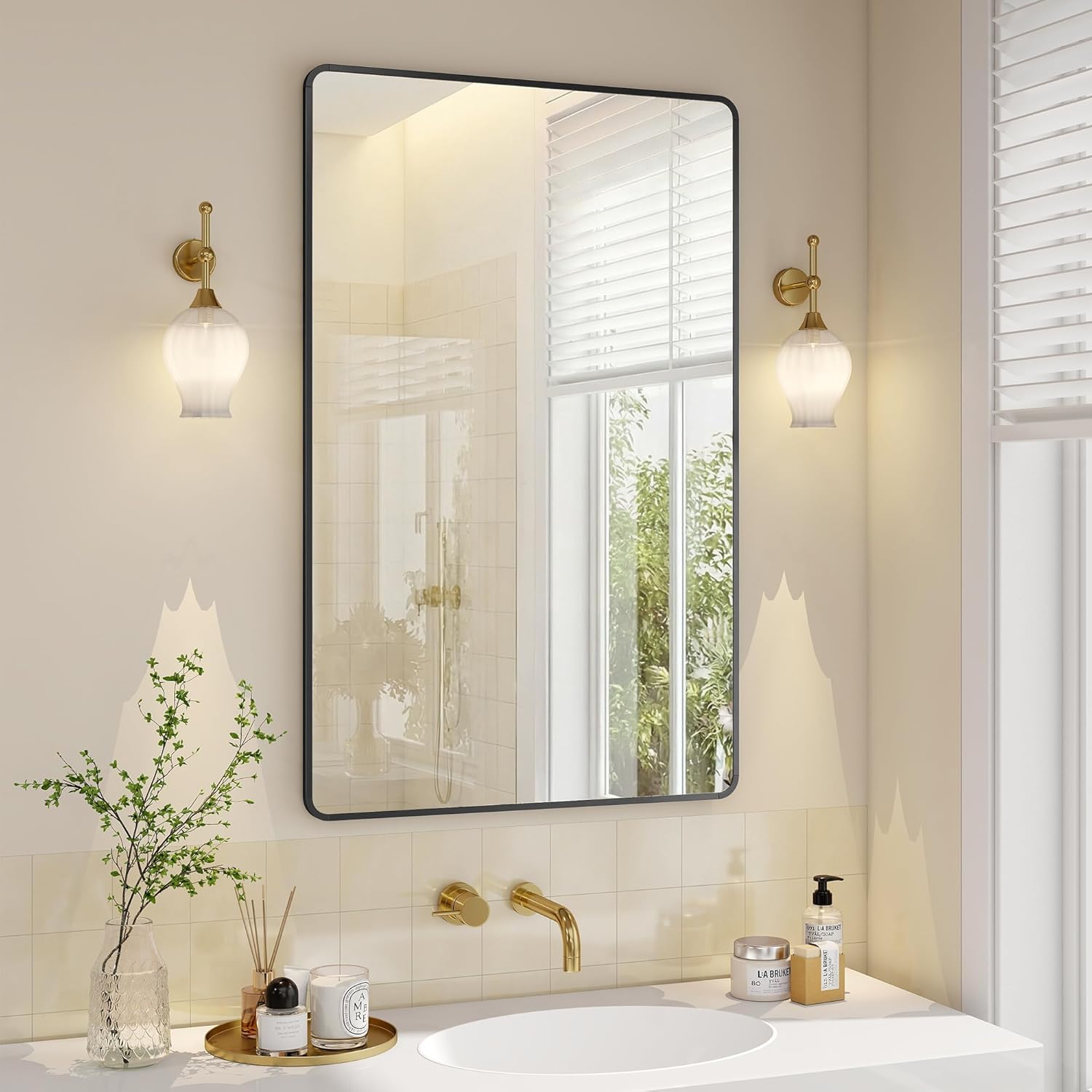 Thumbnail 6 de SONGMICS Specchio Bagno LWM014BD01, 81 x 61 cm da parete con cornice in alluminio e pellicola di sicurezza
