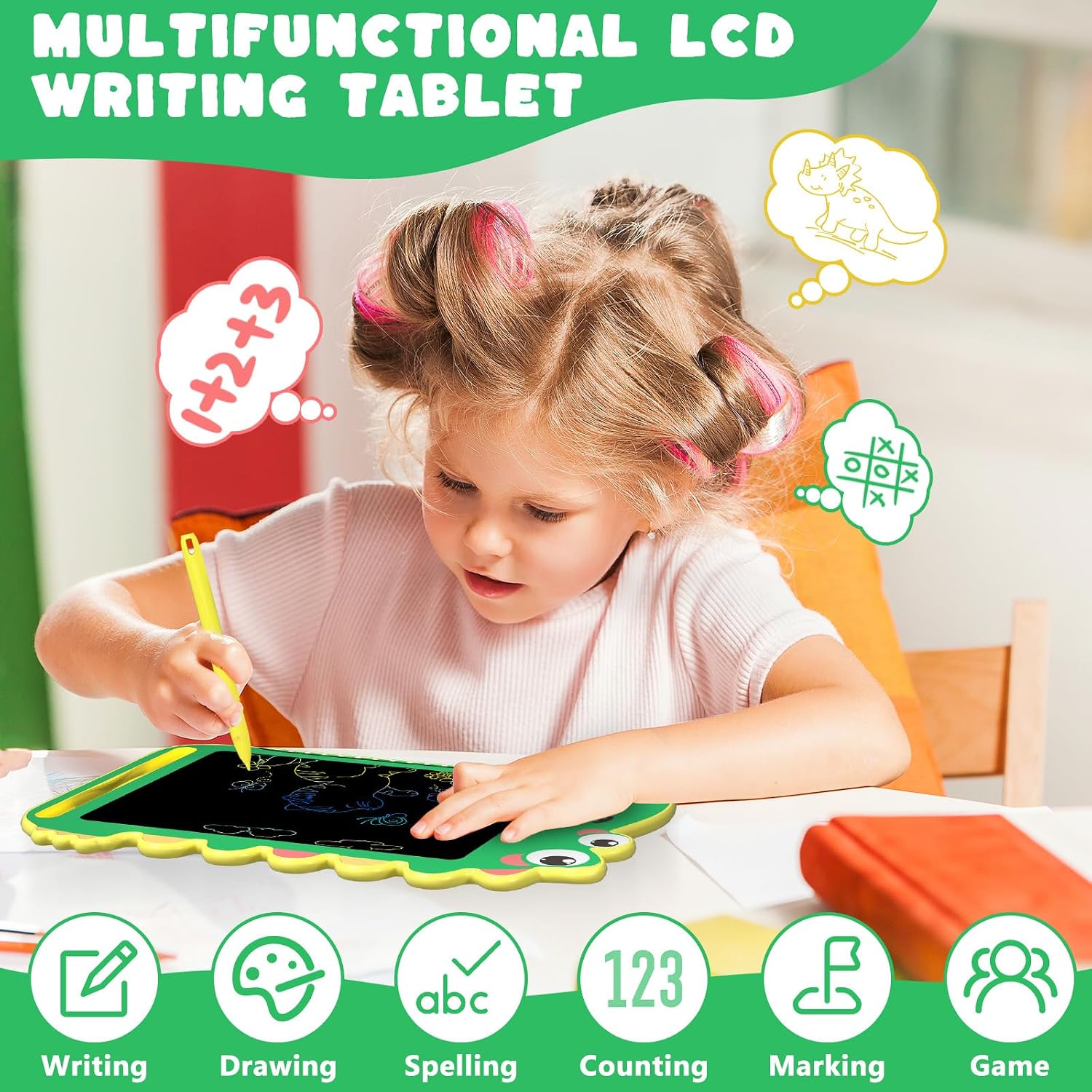 Detalle 2 de BKM 8.5-inch LCD Writing Tablet for Kids (Dinosaur Doodle Board) with Screen Lock & Erase Button