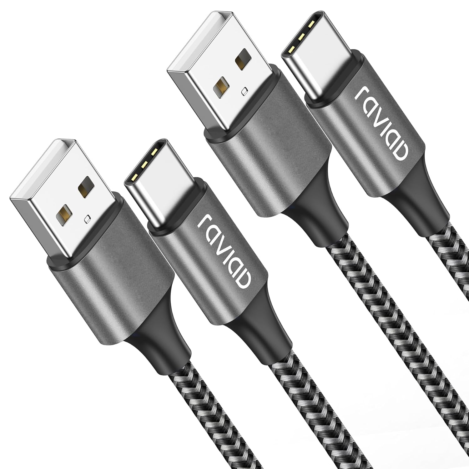 Detalle de RAVIAD USB C Charger Cable 2M 2Pack — Nylon Braided USB A to USB-C, Fast Charging & High Speed Sync