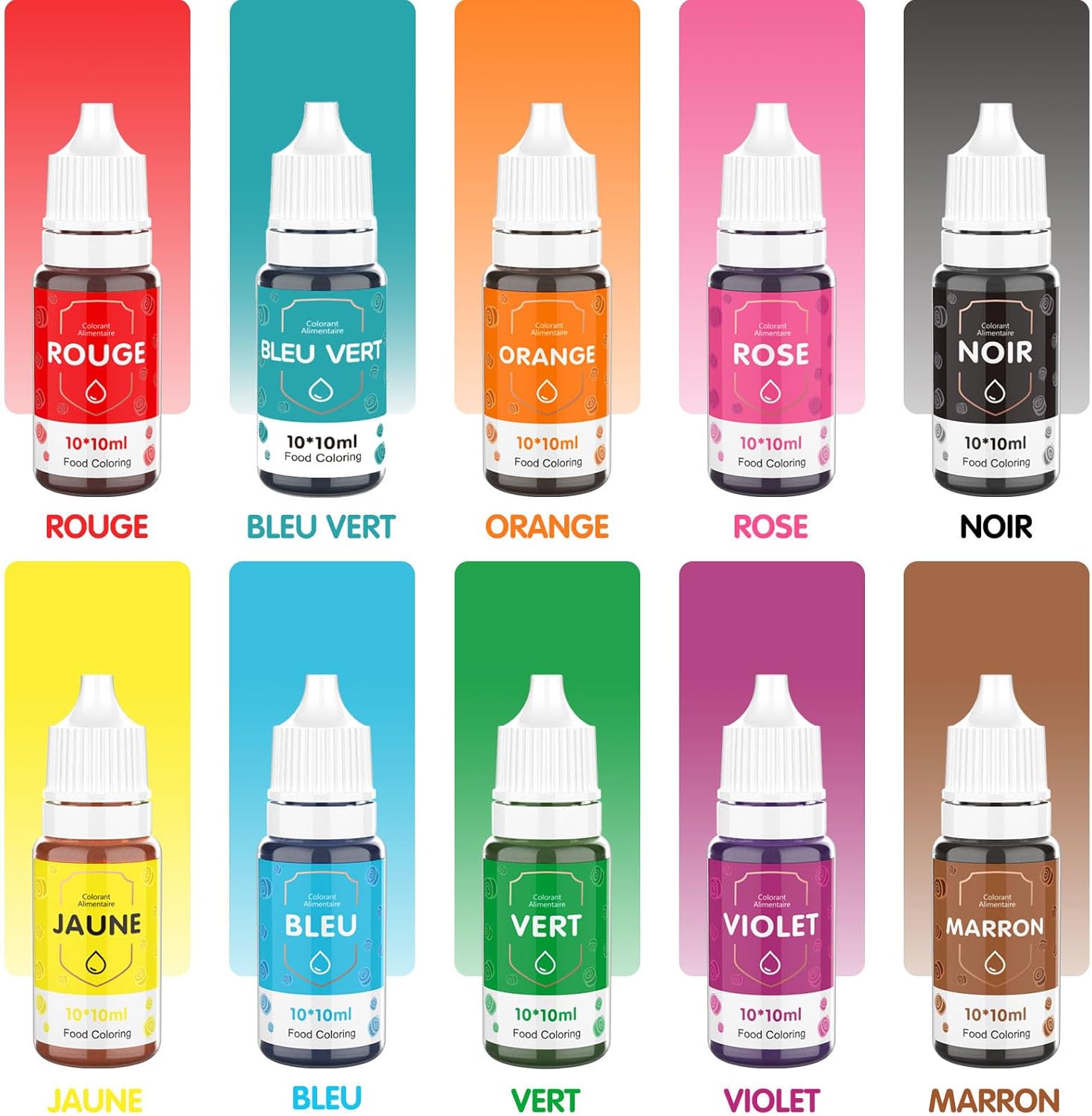 Thumbnail 1 de Colorants Alimentaires Liquides Waysroma – Ensemble 10 x 10 ml Haute Concentration