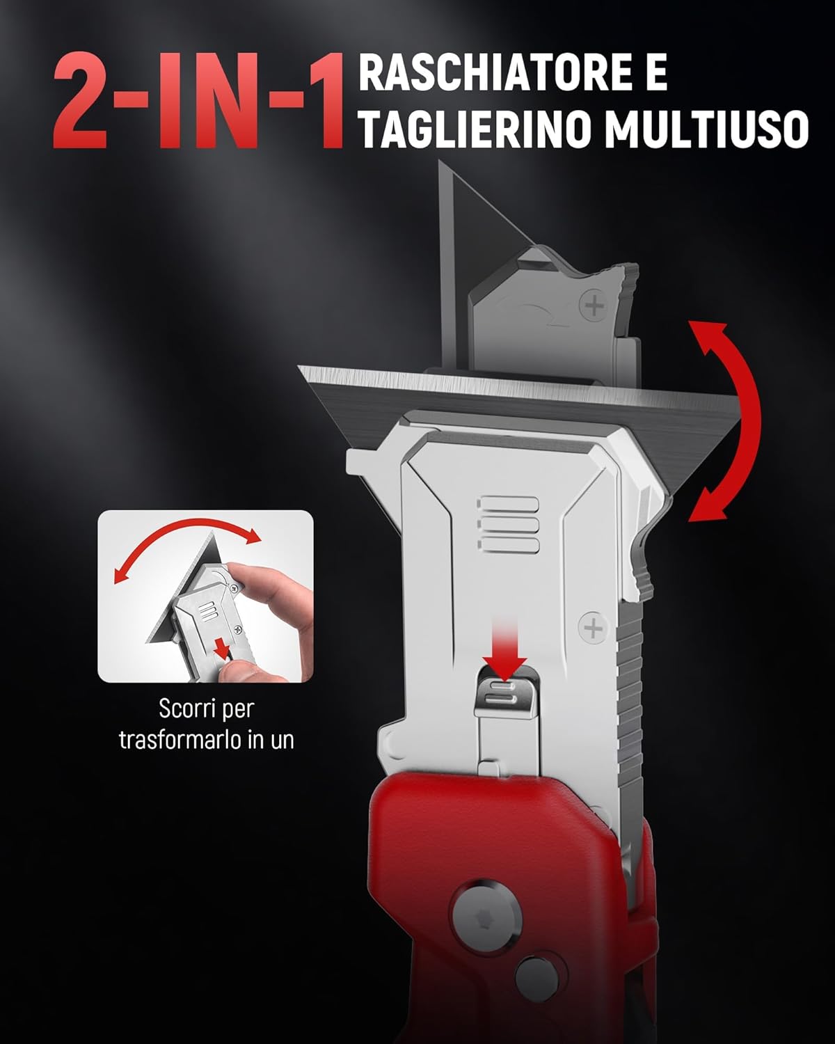 Thumbnail 1 de KAIWEETS Cutter 2-in-1 con Raschietto: Taglierino pieghevole con bloccaggio a 3 angoli, lama SK2 e Vano Porta-Lame