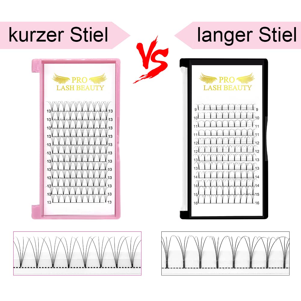 Detalle de Fertigfächer 4D-D-0.10-9 kurzer Stiel Wimpernverlägerung (Volumen), 0.10 D Curl