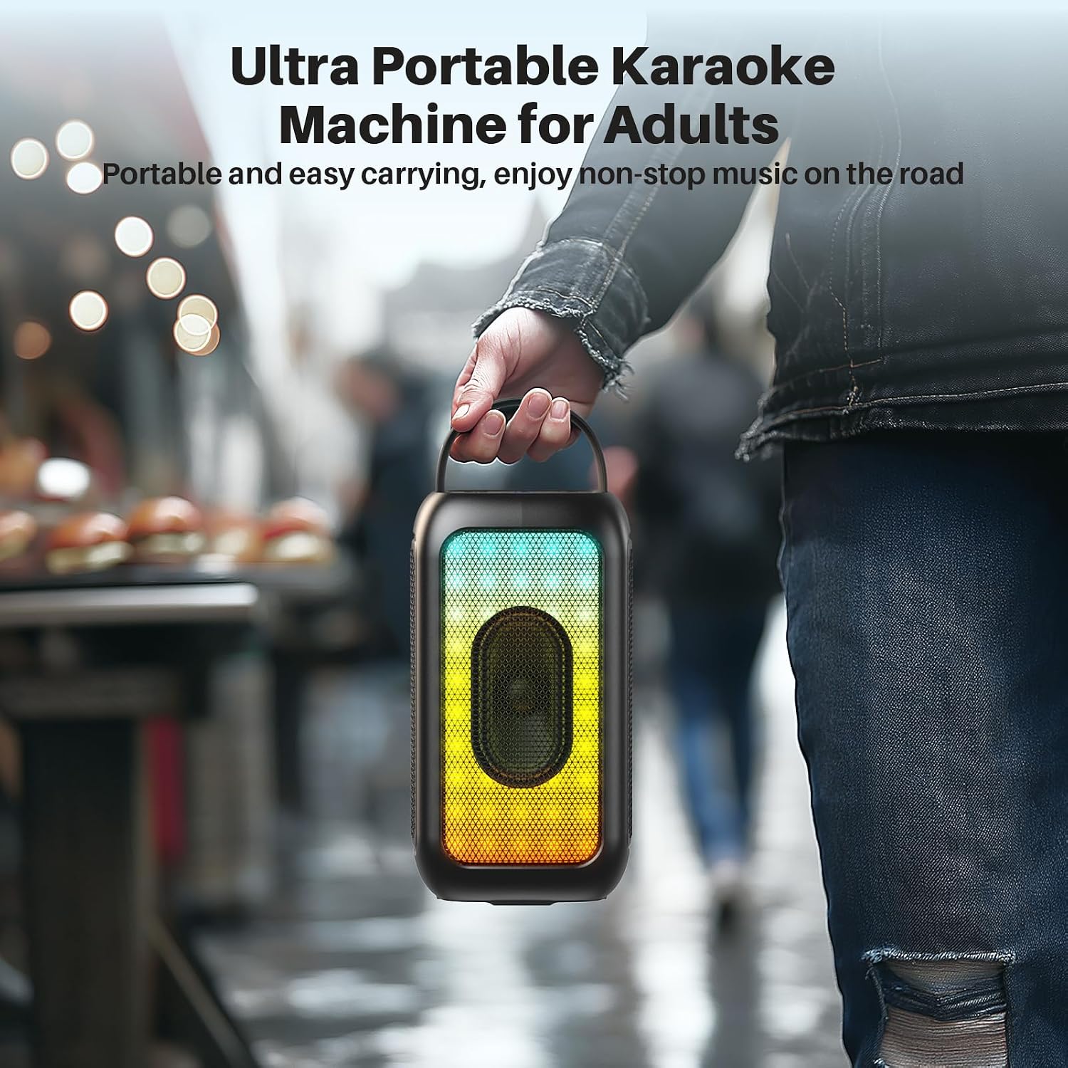 Thumbnail 6 de Bobtot Tragbarer Bluetooth-Lautsprecher mit Mikrofon, 16 Std. Akku, RGB-Effekt, Echo- und EQ-Modus – Schwarz