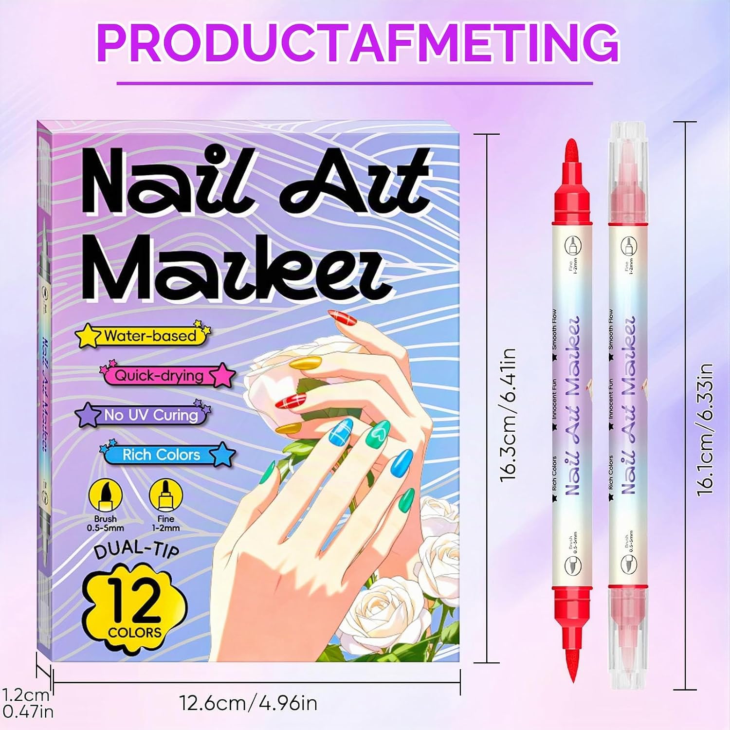 Detalle de RAZET RA-MJB-04 nagelkunststiften, 12 kleuren, sneldrogend