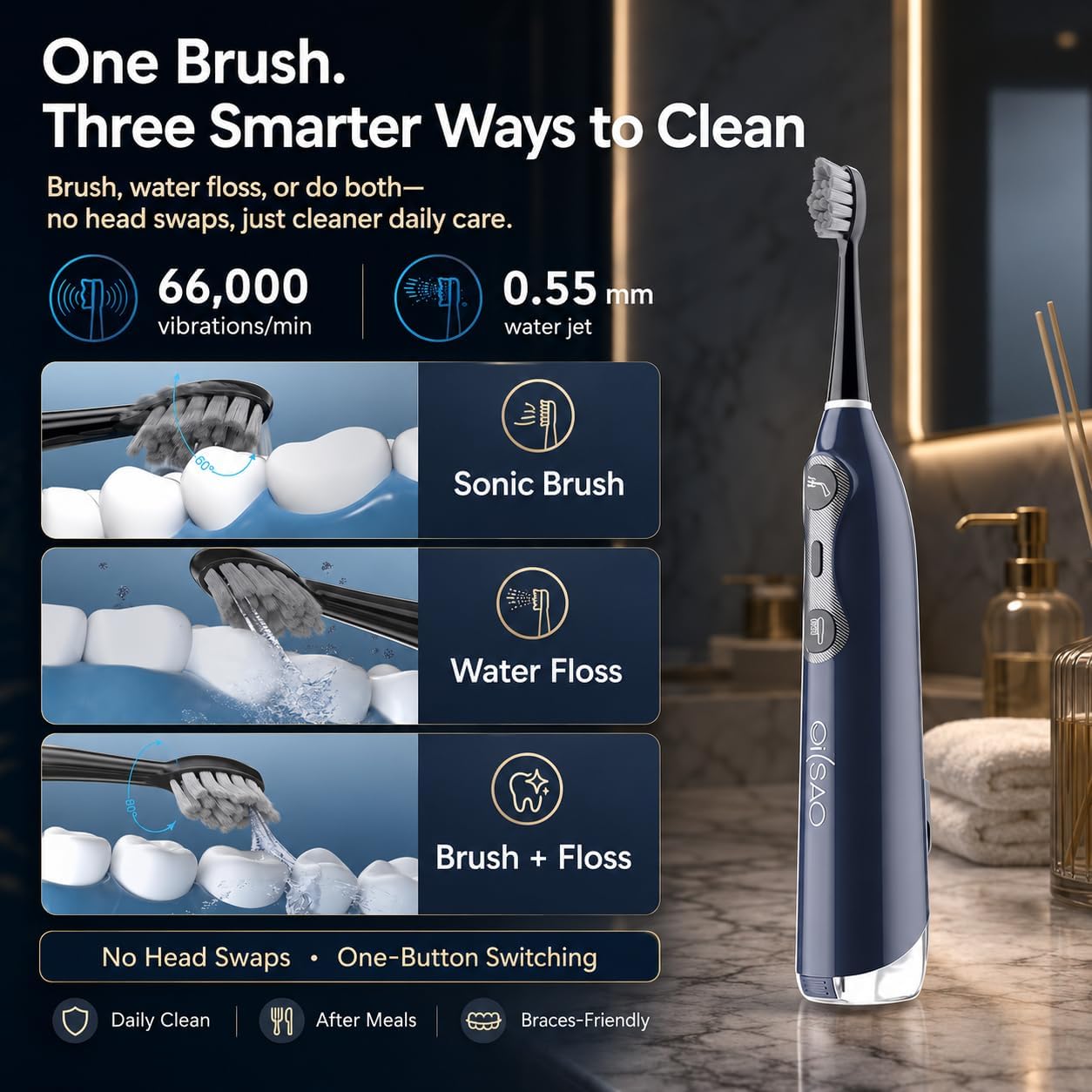 Thumbnail 2 de Electric Toothbrush with Water Flosser for Adults: 3-in-1 Sonic Brush & Floss Combo