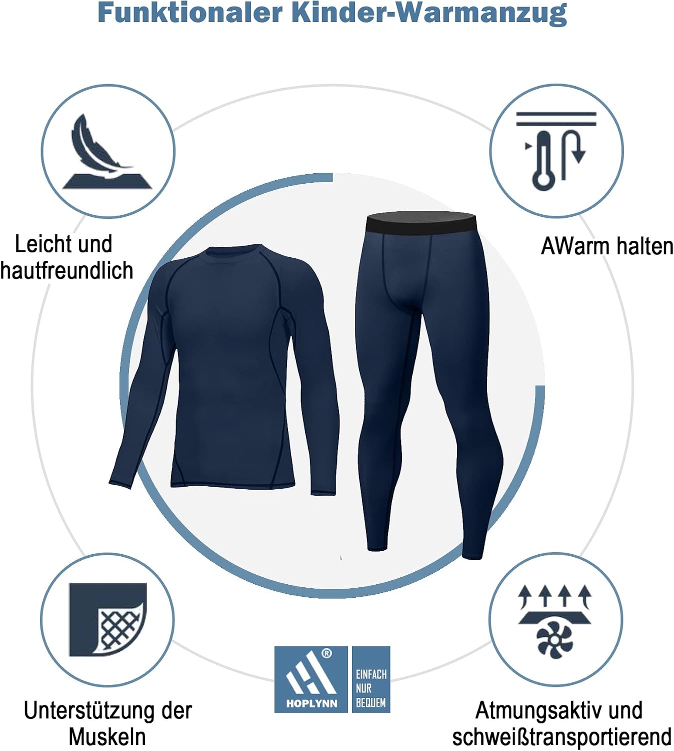 Detalle de HOPLYNN Thermal-Set Kinder Funktionsunterwäsche für Ski & Outdoor