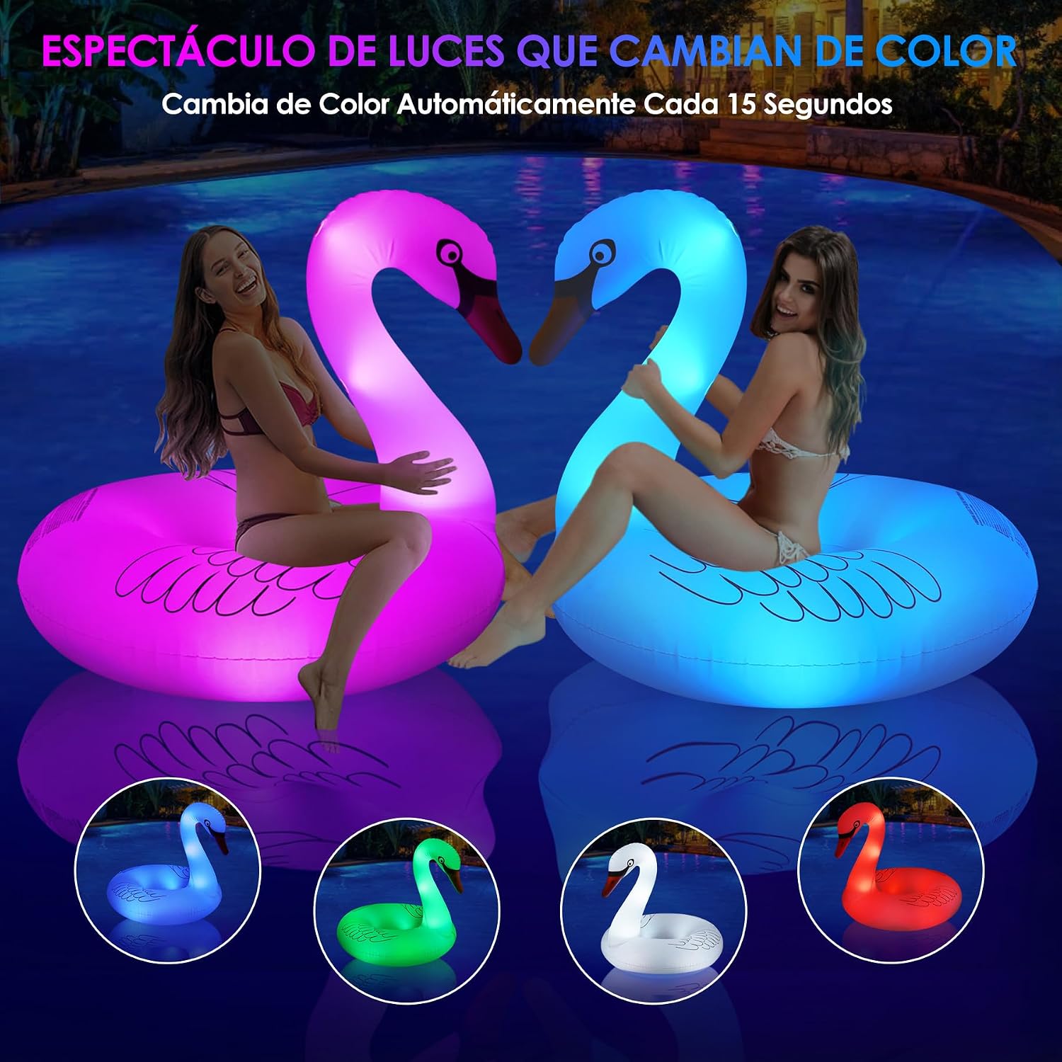 Detalle de DeeprBling Cisne Hinchable Piscina con Luces Solares: Flotador Gigante para Adultos