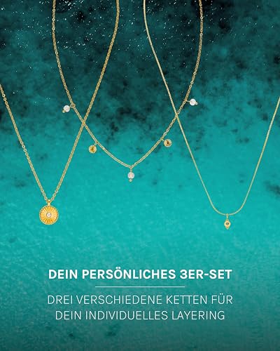 Detalle de Purelei Kaipo Ketten Set (Gold) – Edelstahl-Halsketten für Damen, wasserfest, verstellbar