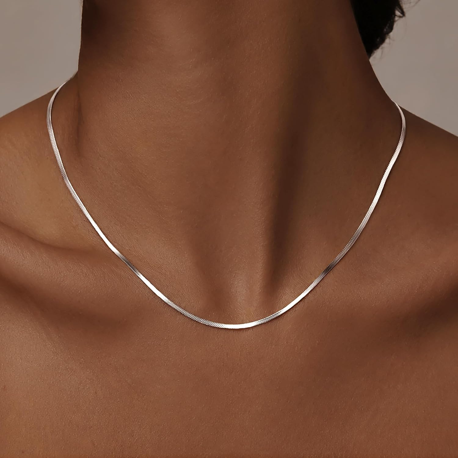 Detalle de WomenGifts Herringbone Necklace, Stainless Steel