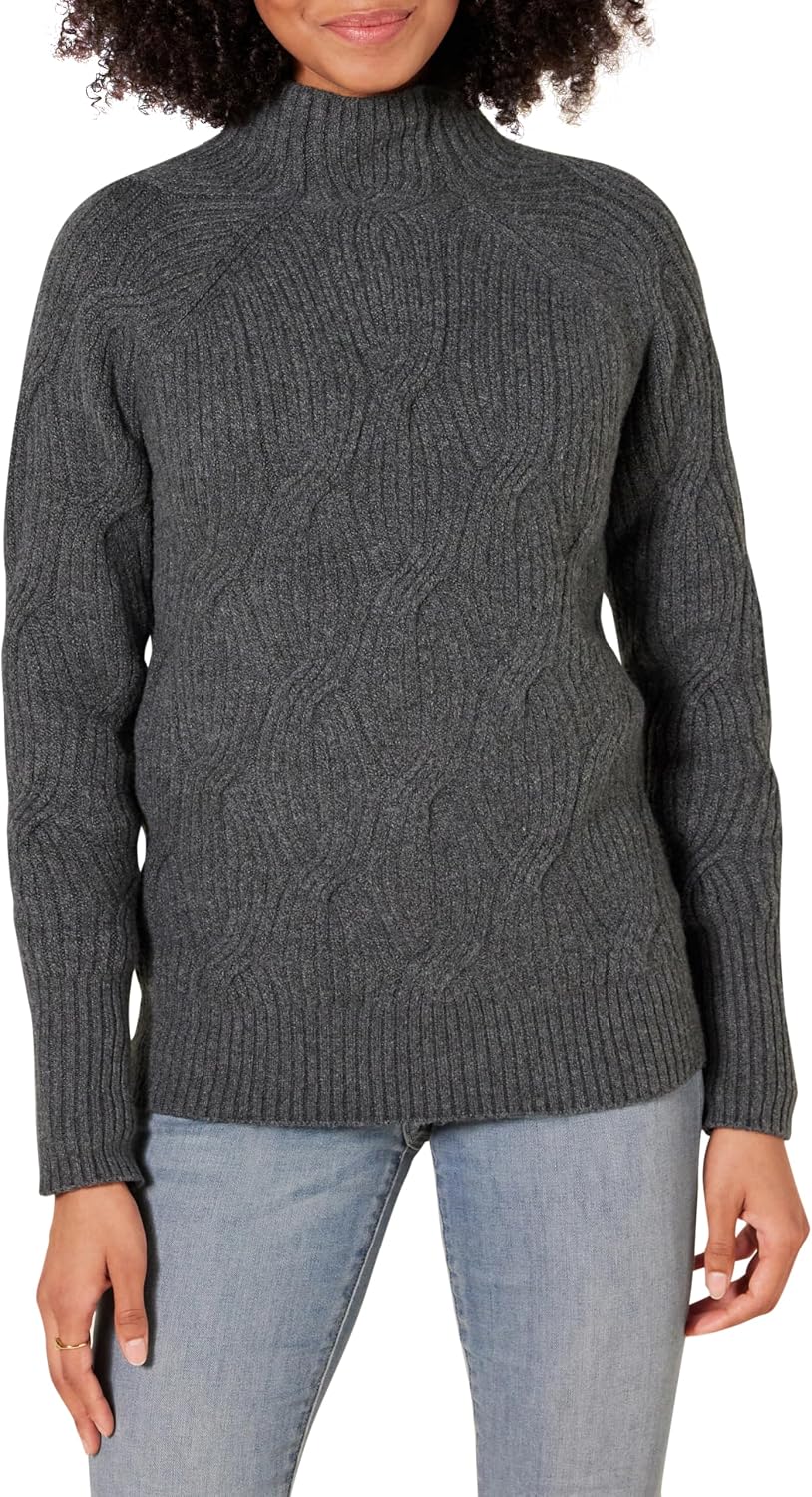 Detalle de Amazon Essentials Women’s Soft Touch Cable Knit Funnel Neck Chunky Jumper