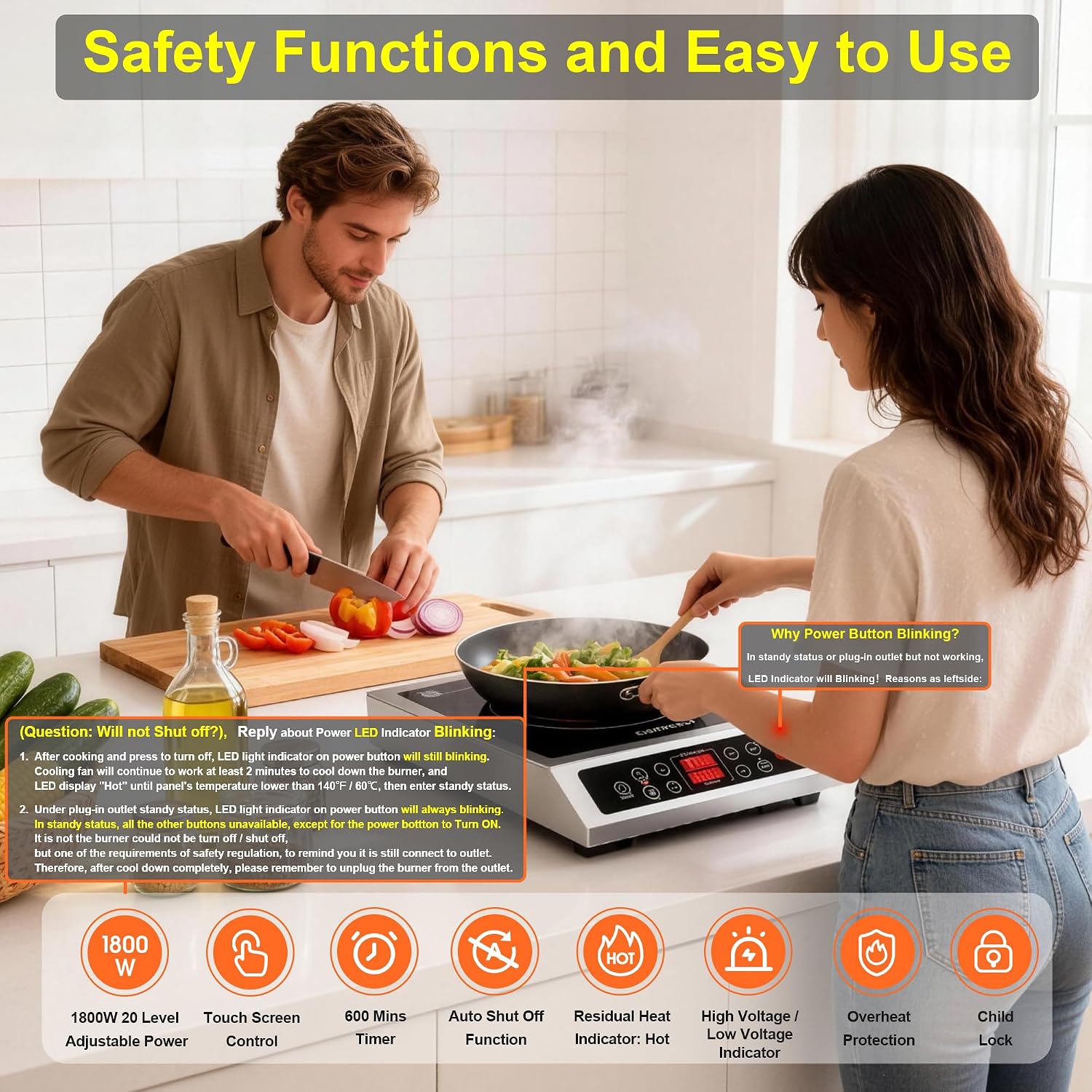 Thumbnail 6 de Cooktao HL-CC05 Single-Burner Induction Cooktop, 1800W, Temperature Control