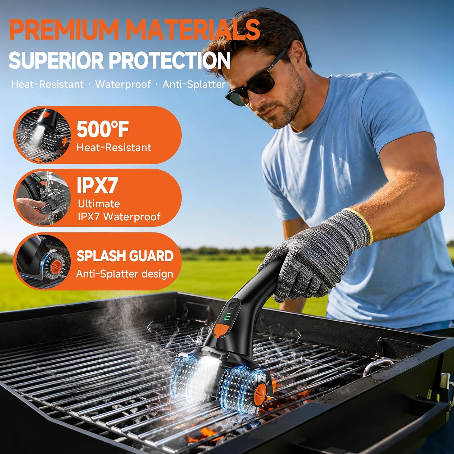 Detalle de iFunSky Electric Grill Brush: Dual-Head 80W Cordless Grill Cleaner