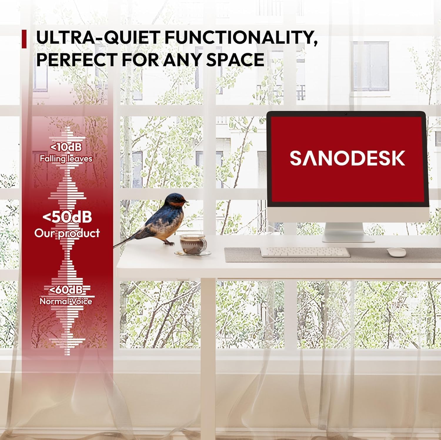 Detalle de SANODESK Q1 Bureau Assis Debout 180 x 80 cm – Plateau FSC, Réglable Électrique, 4 Mémoire, Monobloc