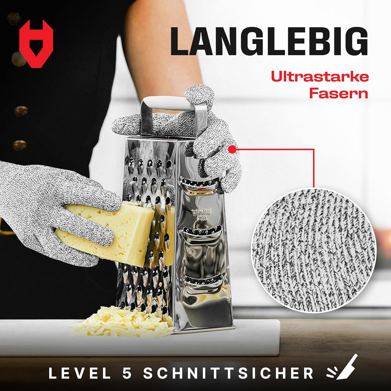 Detalle de NoCry Schnittfeste Handschuhe für die Küche – Level 5, maschinenwaschbar, für Links- und Rechtshänder (Größe L, 1 Paar)