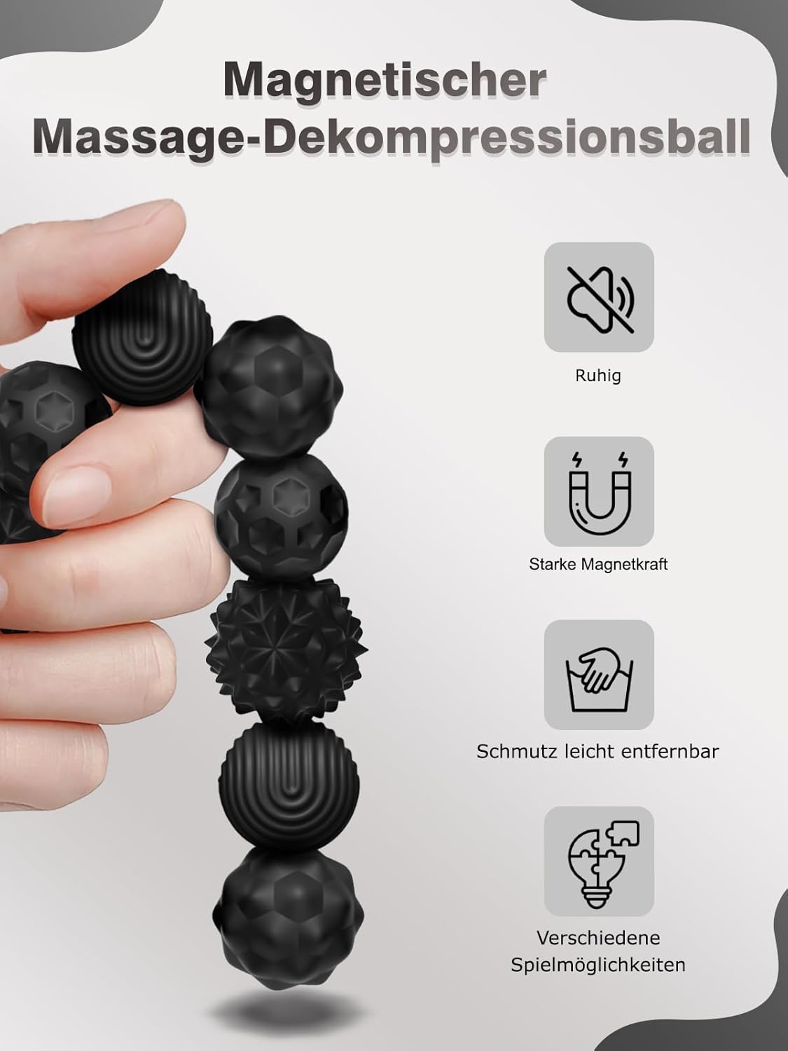 Detalle de Silikon Magnetkugeln Fidget Toys – 8er-Set, magnetische Sensorik-Bälle in Schwarz