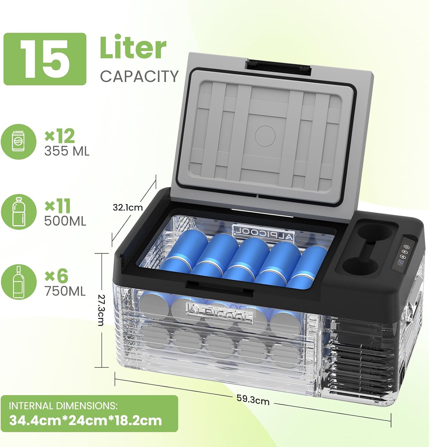 Detalle 2 de Alpicool CL15 15L Compressor Car Refrigerator – Compact, Quiet and Reliable On the Move