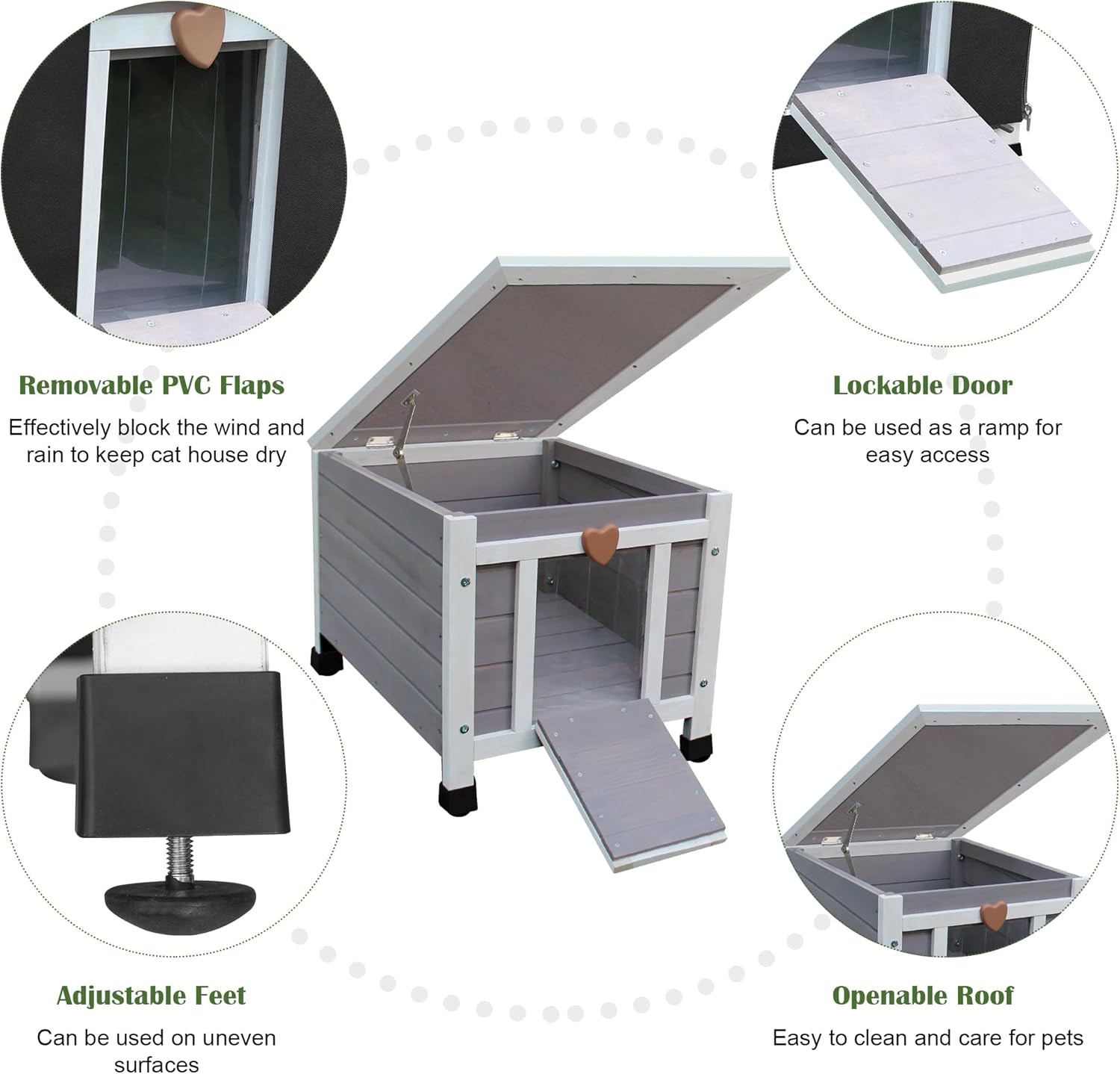 Thumbnail 1 de Outdoor Cat House with Cover: Weatherproof Grey Shelter for Outdoor Cats