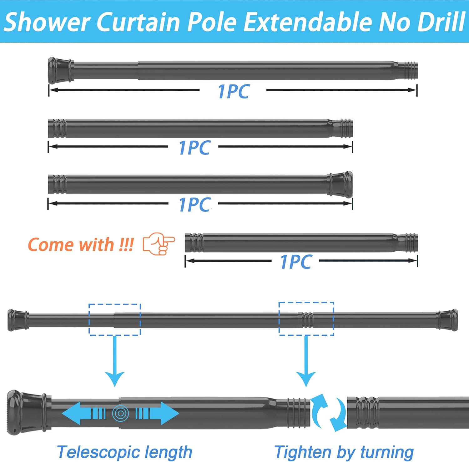 Thumbnail 2 de Tension Rod 83–160 cm Extendable Shower Rail