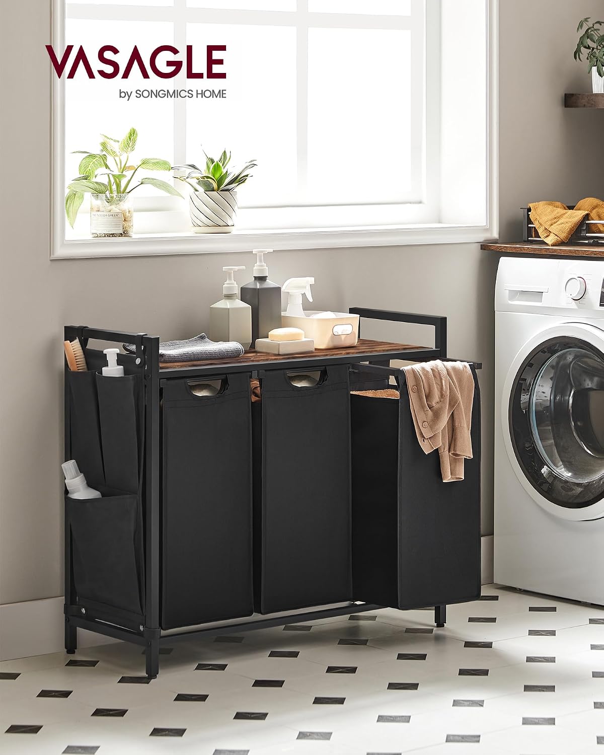 Detalle de VASAGLE Laundry Hamper, 3 Pull-Out Bags