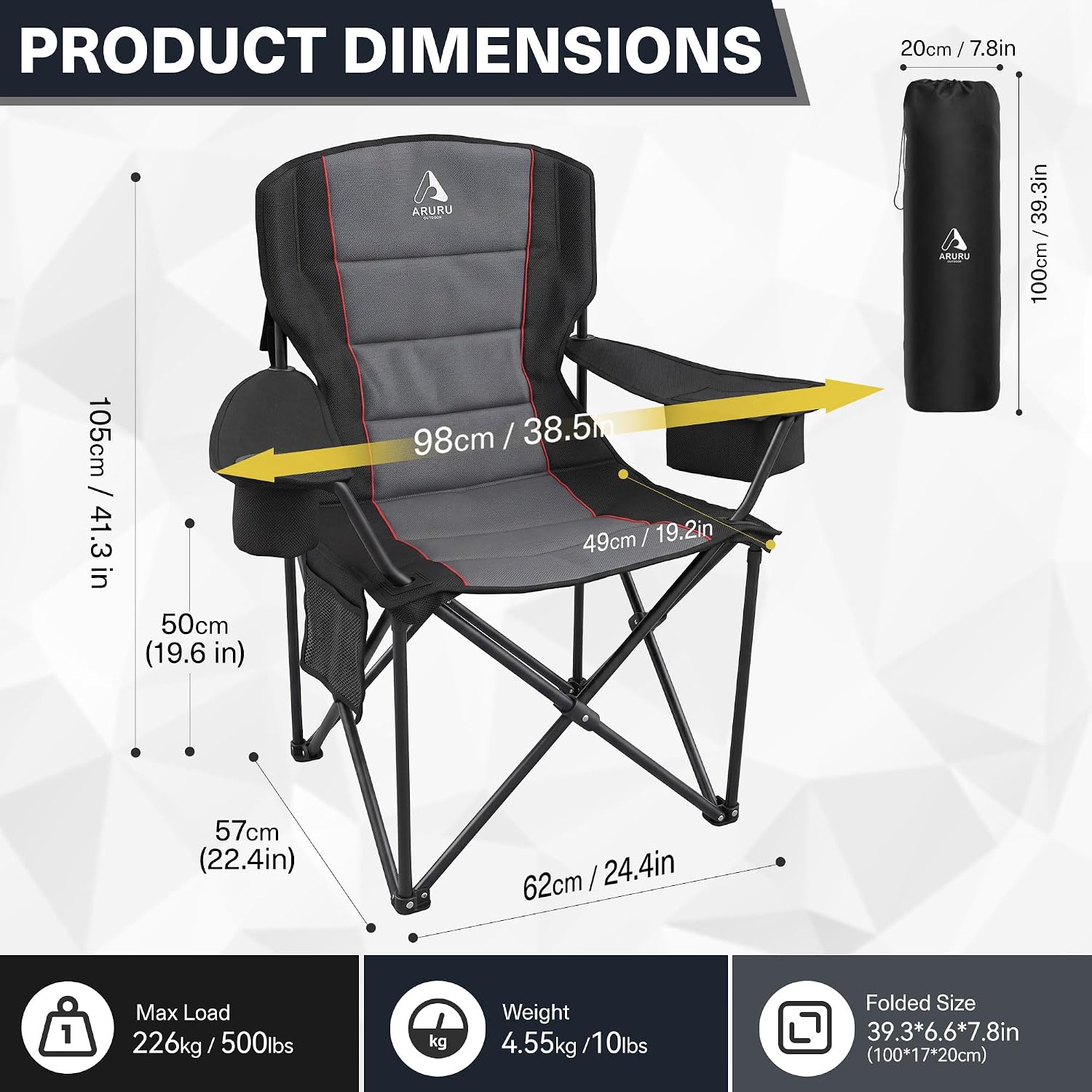 Detalle de ARURU 227 Oversized Folding Camping Chair, Padded with Cooler and Pockets