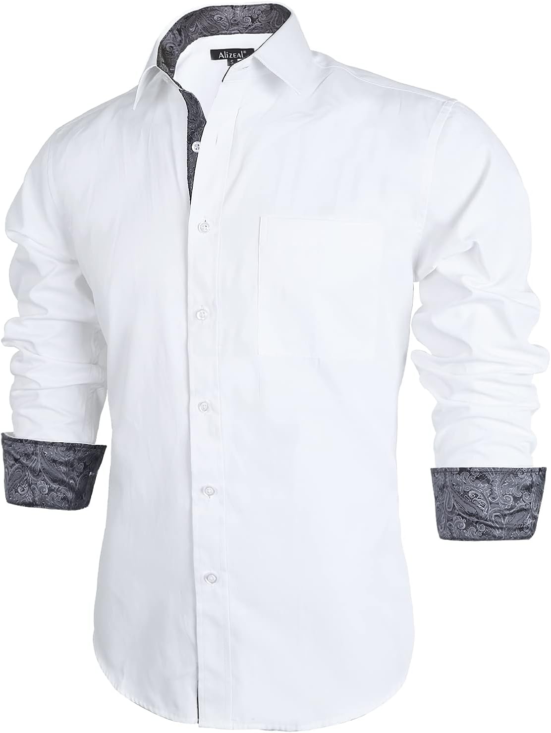 Detalle de Alizeal Mens Business Slim Fit Dress Shirt Long Sleeve Patchwork Button Closure Shirt