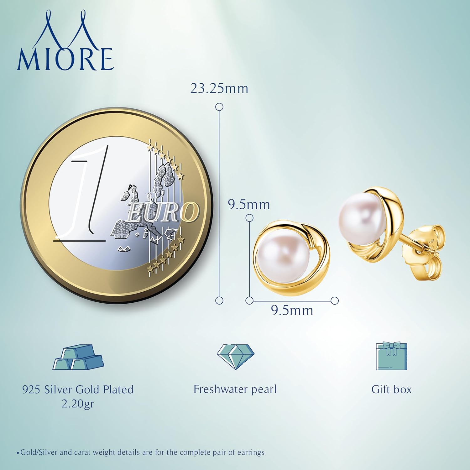 Detalle 2 de MIORE Boucles d'Oreilles Perle 6,5 mm