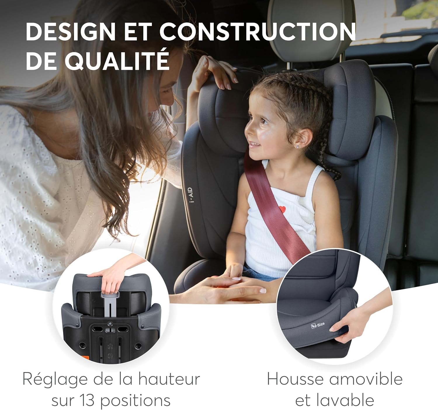 Detalle de KikkaBoo Siège auto i-AID 15-36 kg / 100-150 cm — Groupe 2/3, dossier réhaussé, installation ceinture