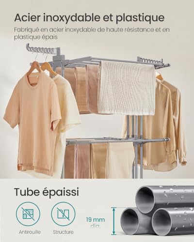 Thumbnail 3 de Songmics Étendoir à Linge 3 Niveaux, Séchoir Mobile Pliable – XXL en Acier Inoxydable