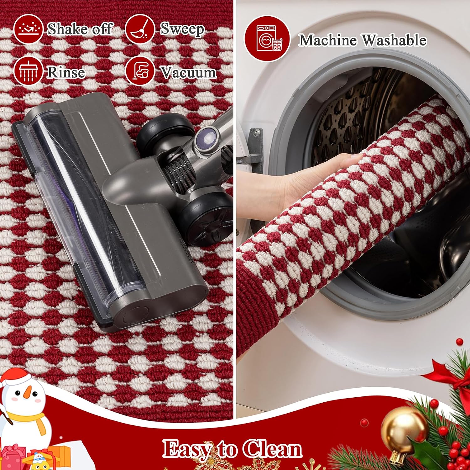 Thumbnail 5 de Ileading 2x3ft Christmas Door Mat, Washable Red Rug with Non-Slip TPR Backing