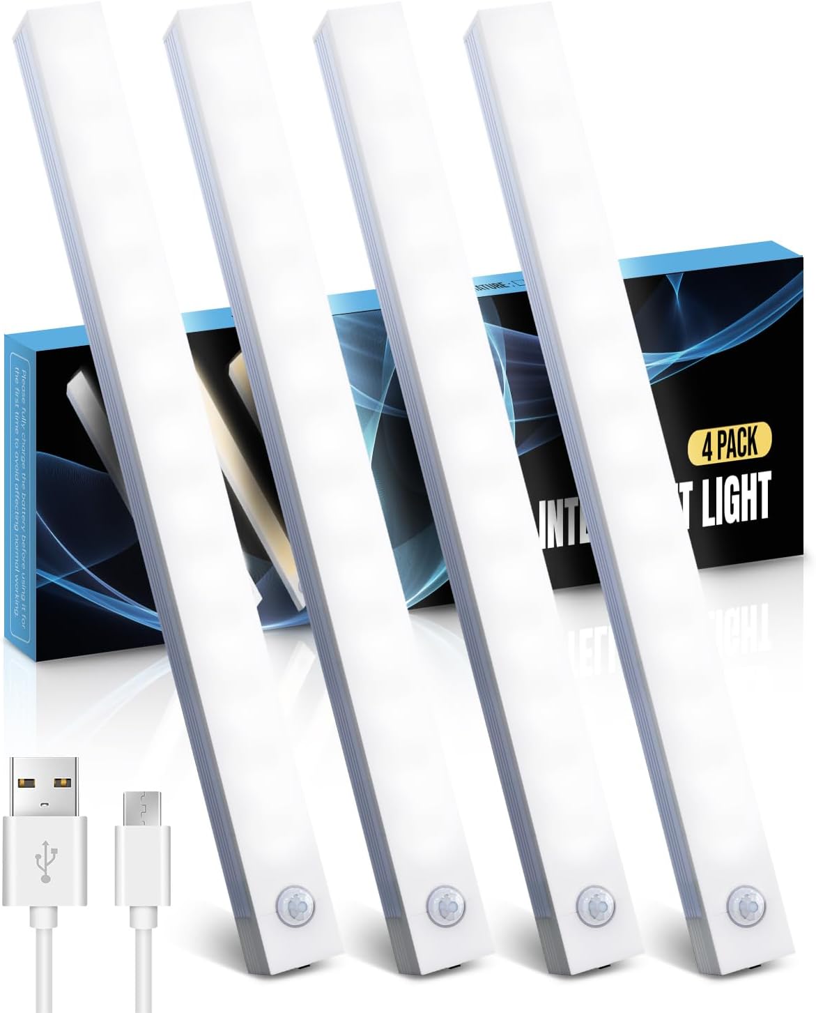 Detalle de KALAHOL Under Cabinet Kitchen Lights 4 Pack — USB-C, Motion Sensor, 4 Modes, Stepless Dimming