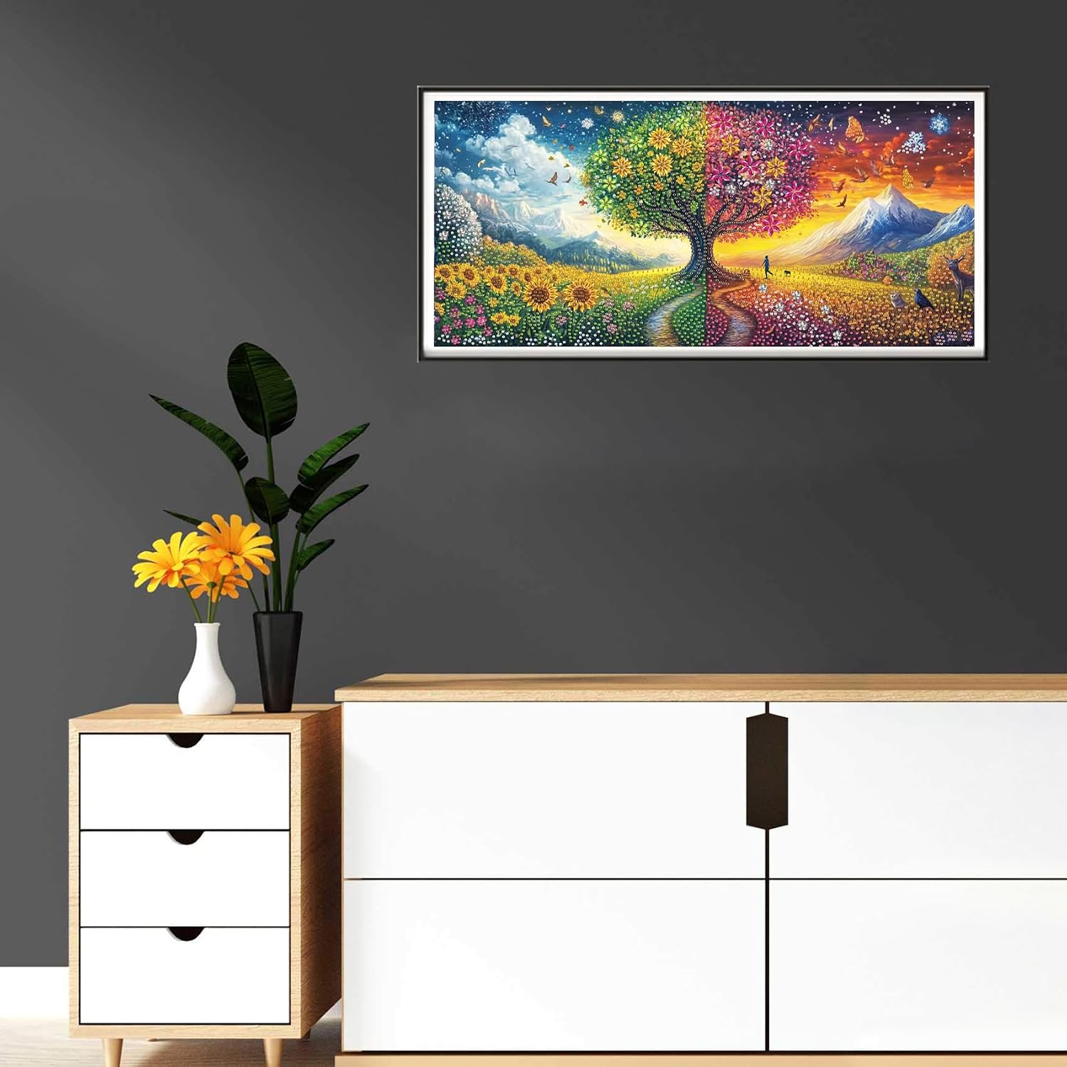 Detalle de Reofrey DIY Special Shape Large Diamond Art Kit — Tree and Landscape, 30x60cm