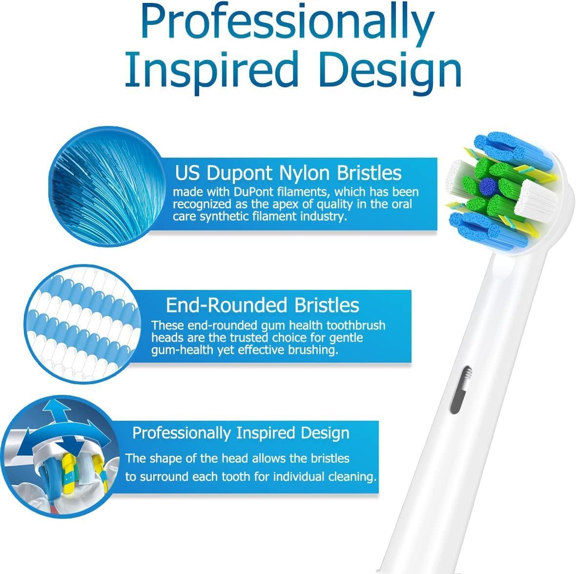 Detalle de Qitizu Toothbrush Head 16pcs replacement for Oral‑B electric toothbrushes 🪥