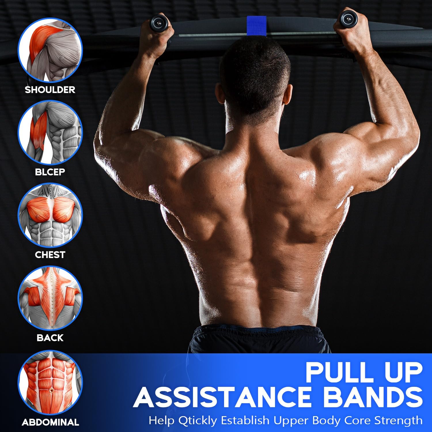 Detalle de HOXWC Pull Up Assistance Bands, Adjustable 3-Level Nylon Pull-Up Set