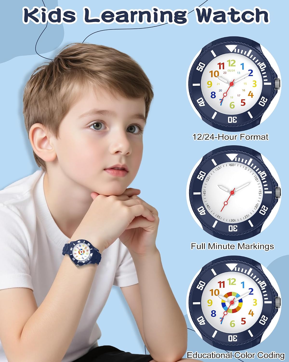 Detalle de Ayybboo Analog-Kinderuhr für Jungen und Mädchen 4–12 Jahre