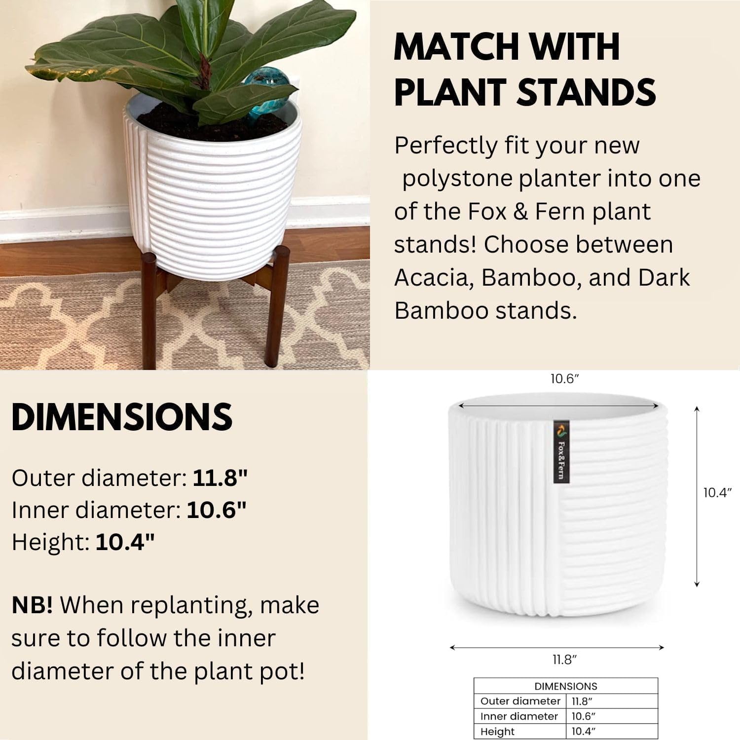 Detalle 1 de Fox & Fern 10038549 Large Polystone Plant Pot, UV & Frost Resistant