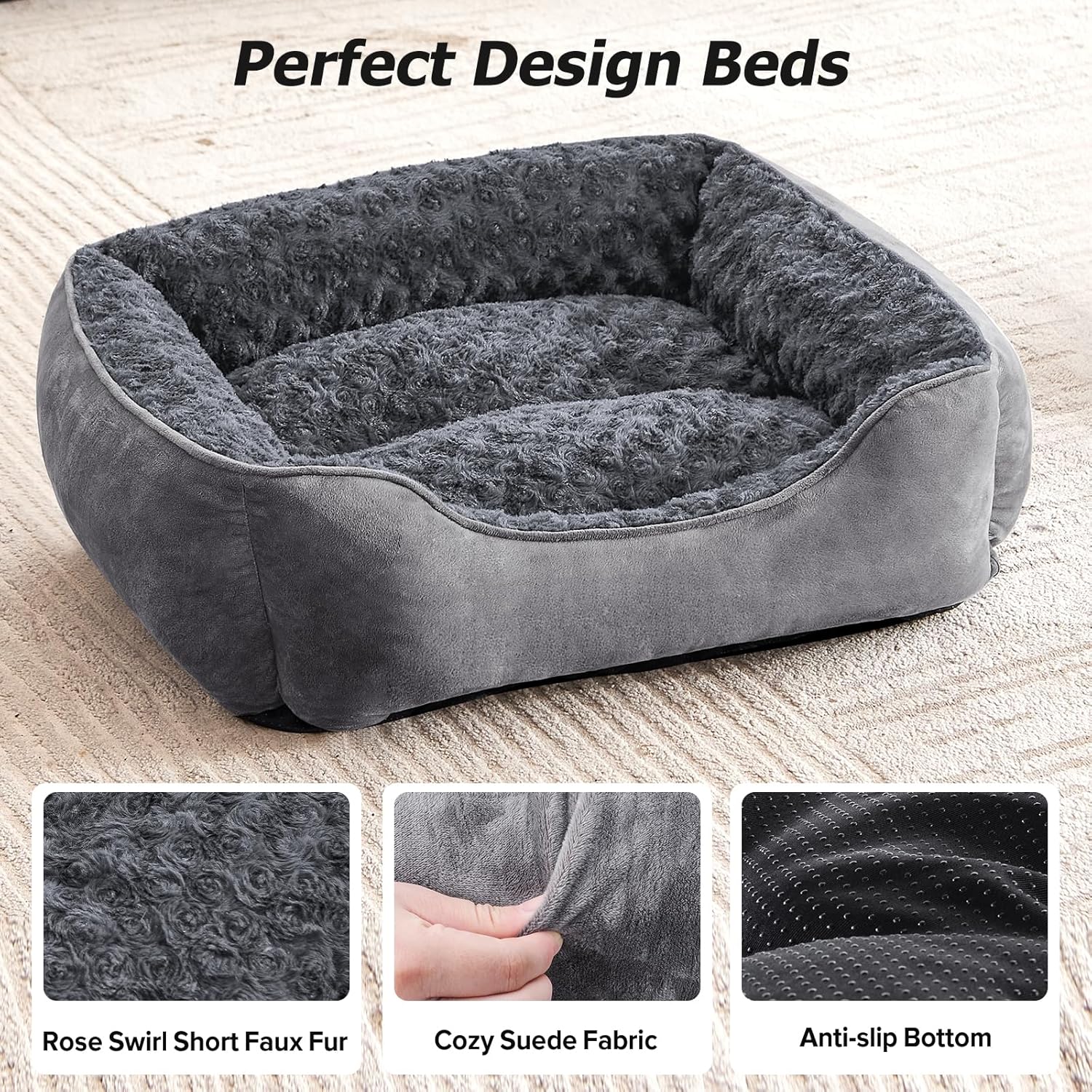 Thumbnail 2 de JOEJOY Dog Bed Extra Large – Washable Anti-Anxiety Plush Bed with Non-Slip Base (Grey)