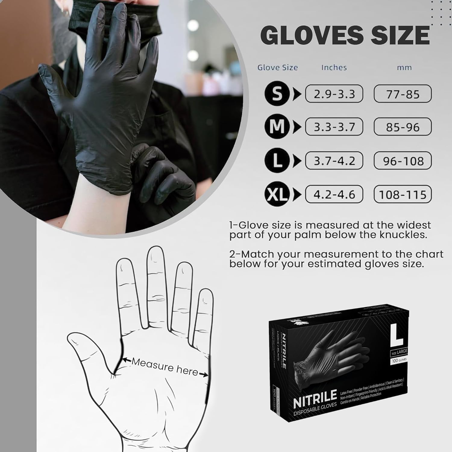 Thumbnail 1 de The Real Touch Black Nitrile Gloves (Large) – Extra Strong, Powder Free, Box of 100