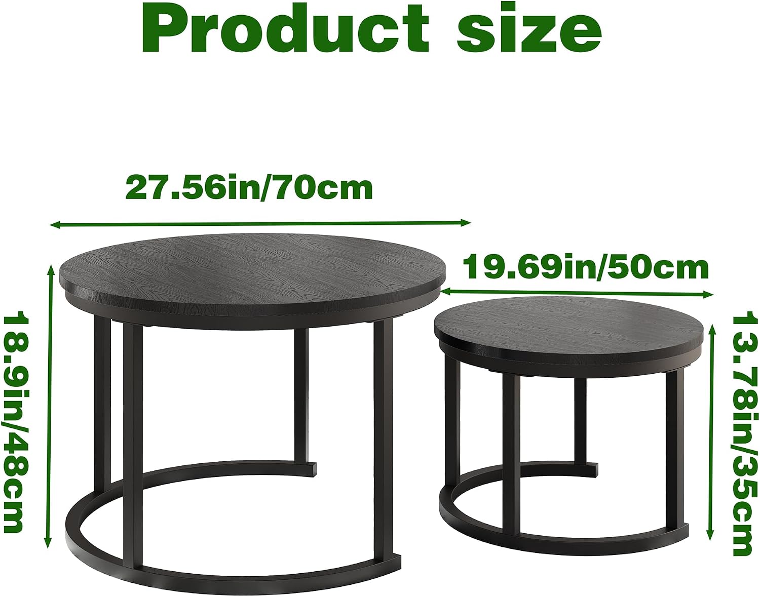 Detalle de HOMERECOMMEND ronde salontafelset van 2 met houten bladen en zwart metalen frame