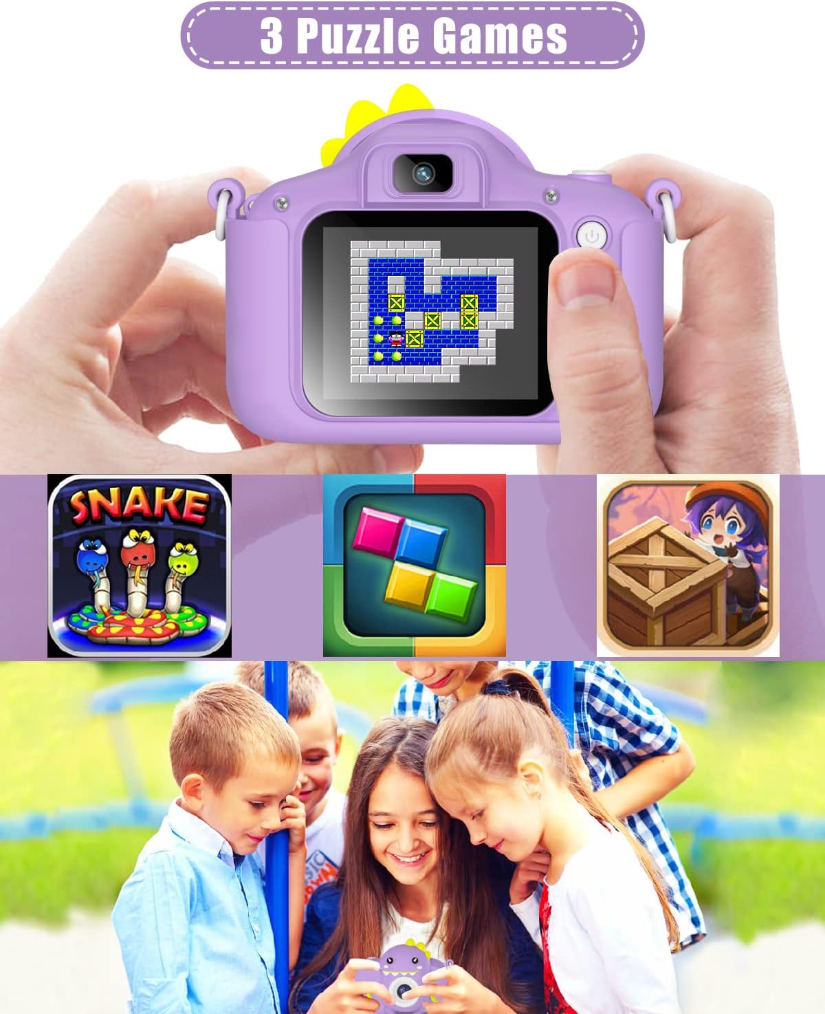 Detalle de Hangrui Kids Camera (20MP) with Dual Lens, 2-inch IPS Screen, 1080P Video and Shockproof Silicone Case (Purple)