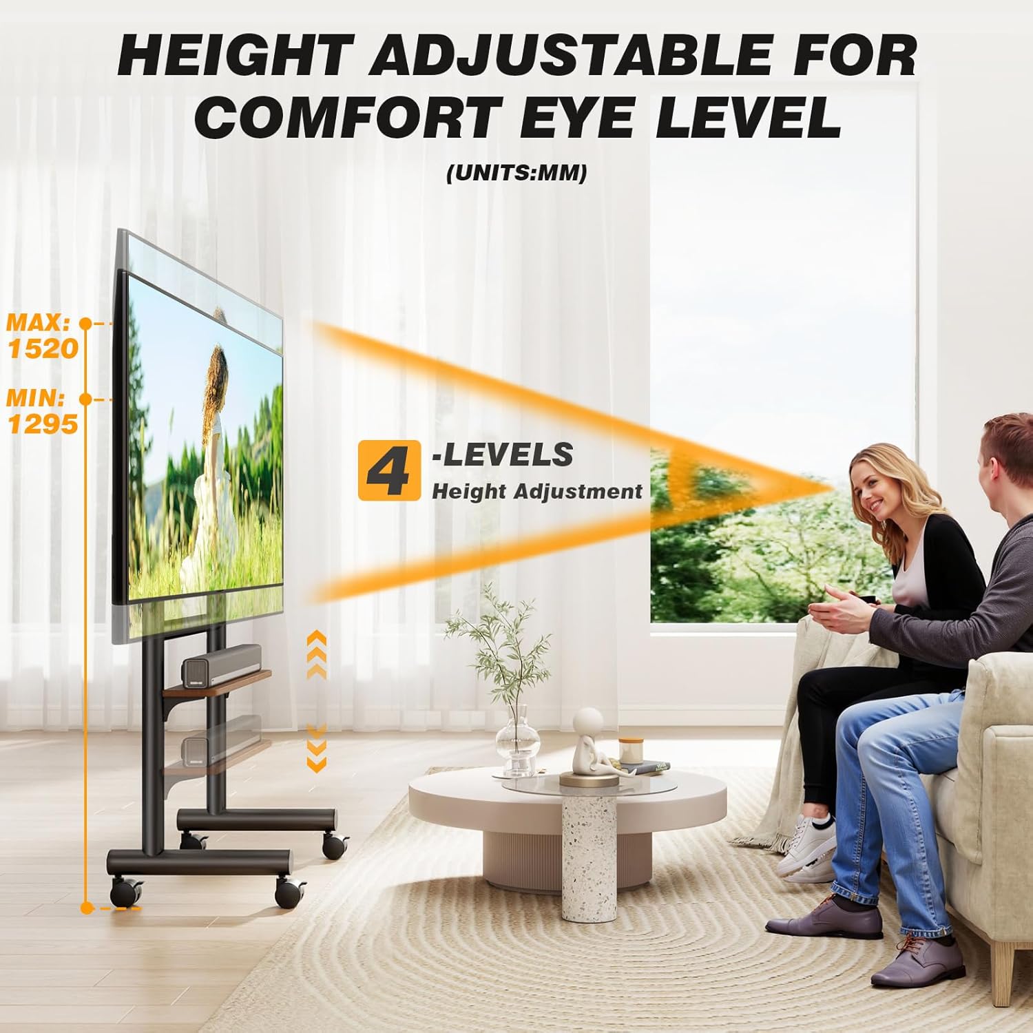 Thumbnail 3 de Support TV mobile 5Rcom sur roulettes (40 à 85 pouces) avec étagère et 60 kg – cadre noir