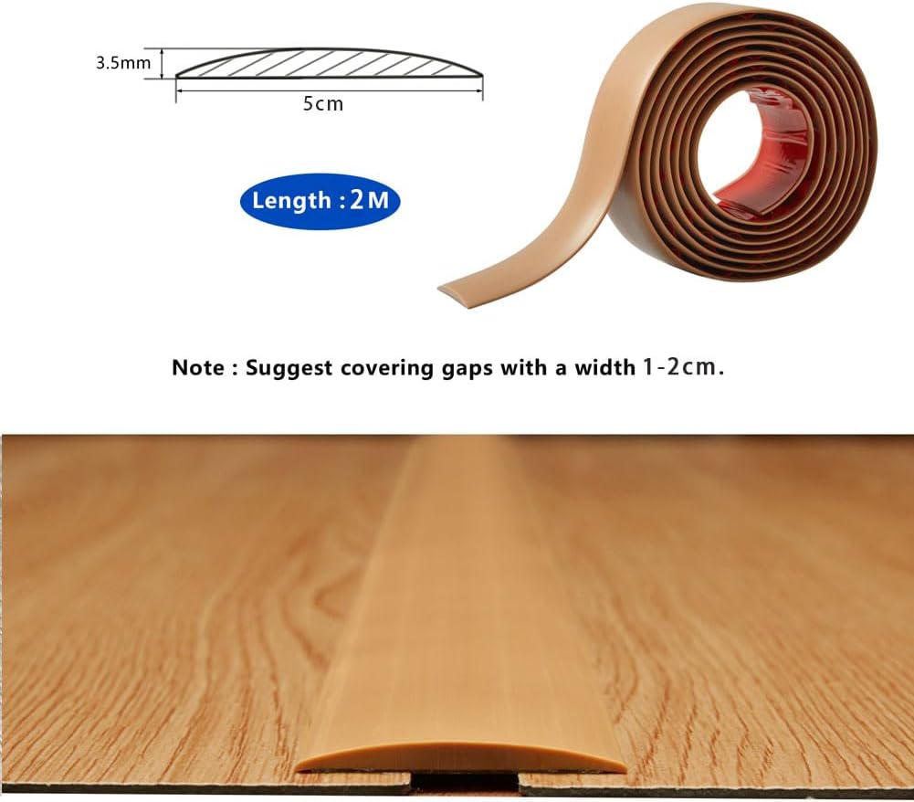 Detalle 2 de 2M PVC Laminate Flooring Threshold Transition Strip – Light Brown, 5cm Wide, Self-Adhesive