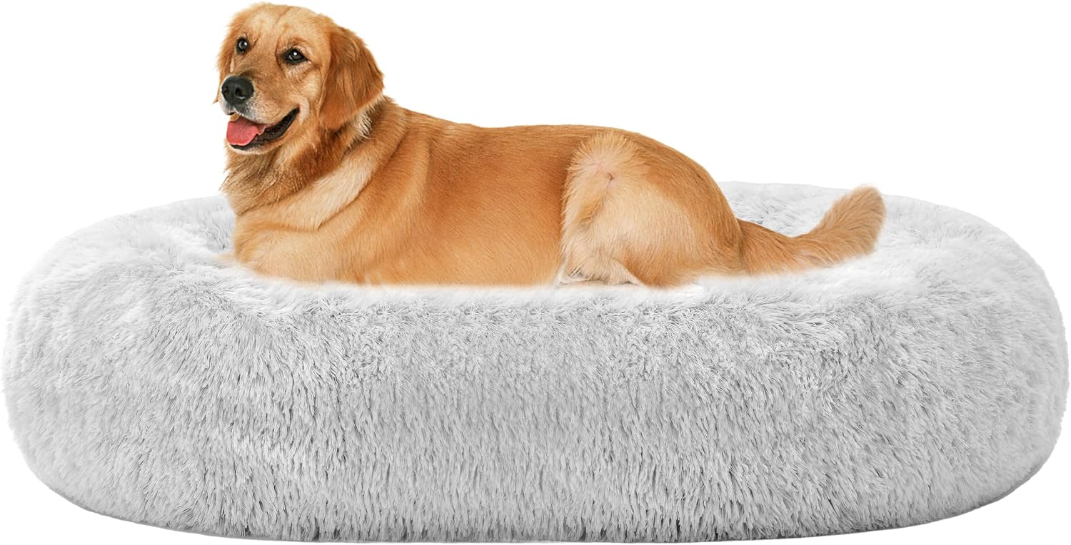 Detalle de HMTOPE Orthopädisches Hundebett rund 100 cm Ø Hellgrau – waschbar, Anti-Slip, wasserdicht & pflegeleicht