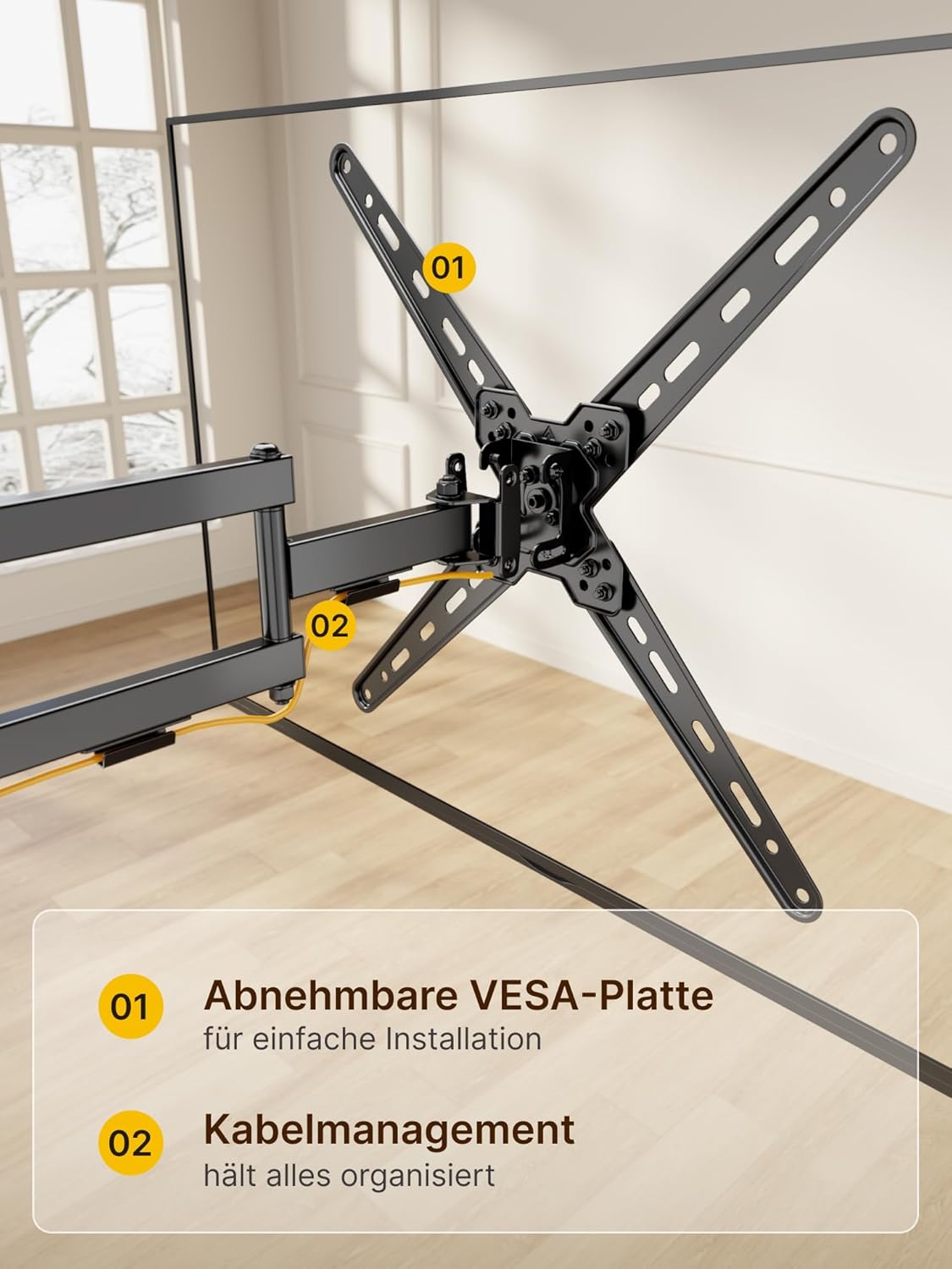Detalle de monTEK TV Wandhalterung für 13–55 Zoll Flach & Curved bis 25 kg, schwenk-/neigbar, ausziehbar, VESA bis 400×400