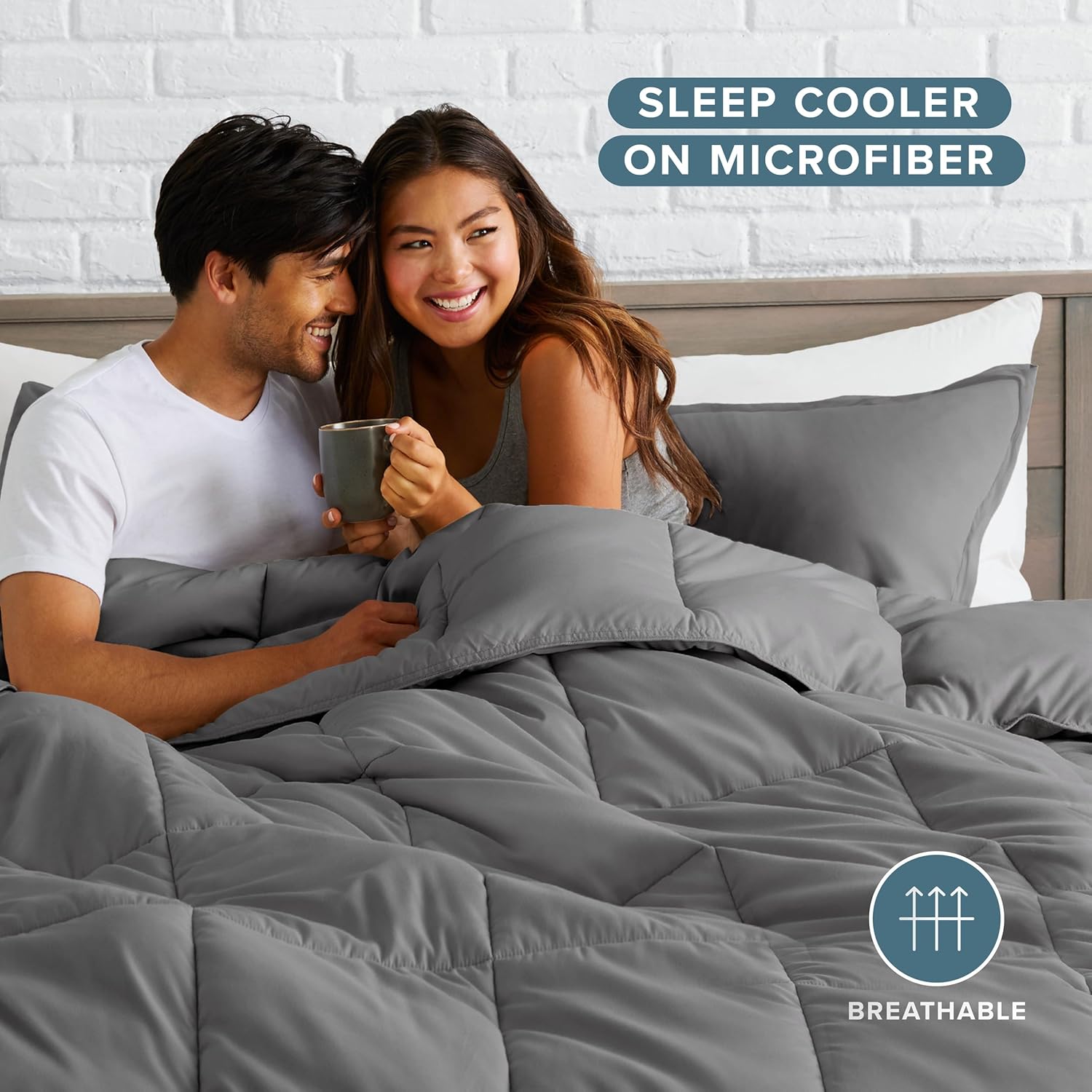 Thumbnail 2 de Bare Home Comforter Set - Queen Size: Ultra-Soft Goose Down Alternative, 1800 Series (Grey)