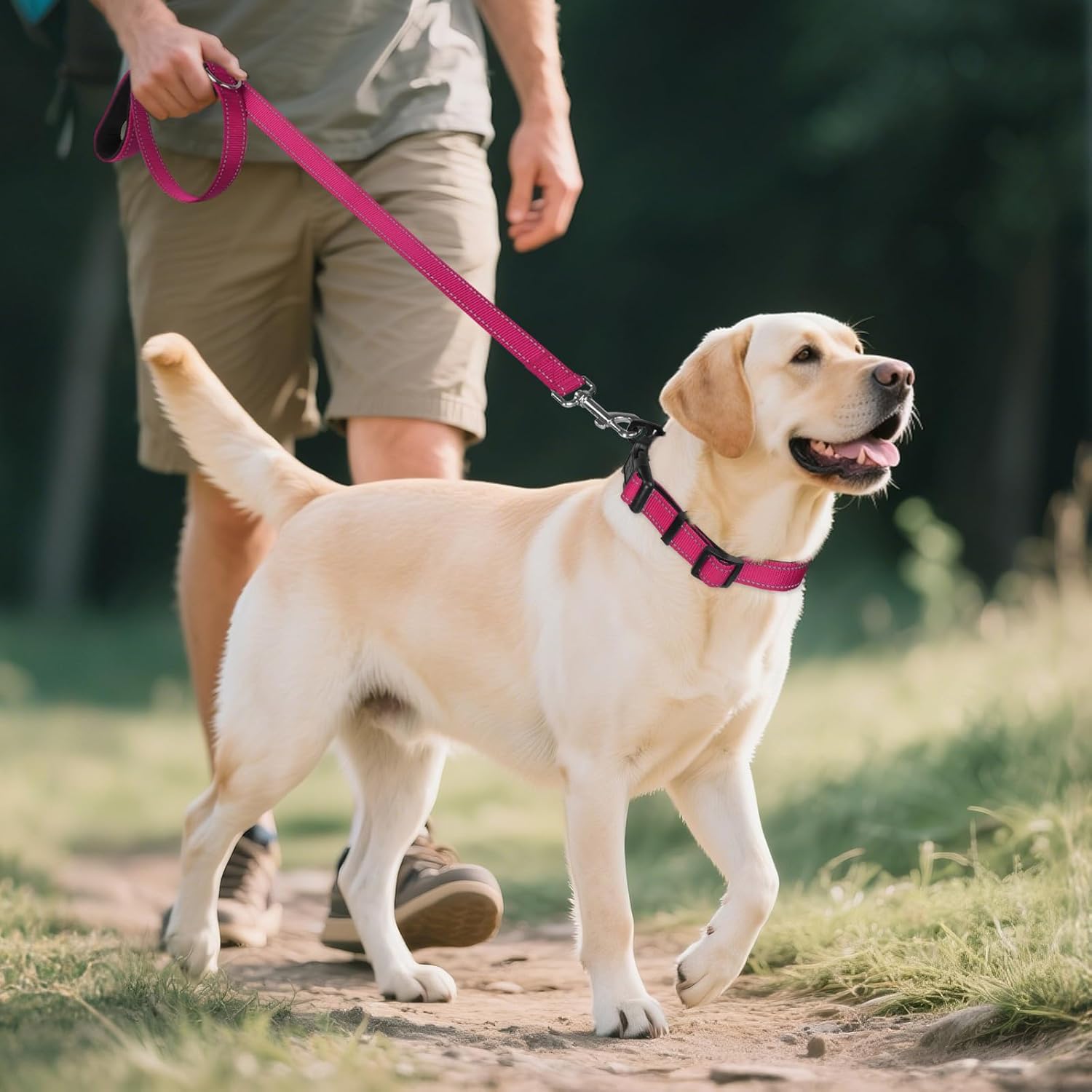 Detalle de Joytale Reflective Dog Collar: XL Hotpink with Soft Neoprene Padding and Metal D-Ring