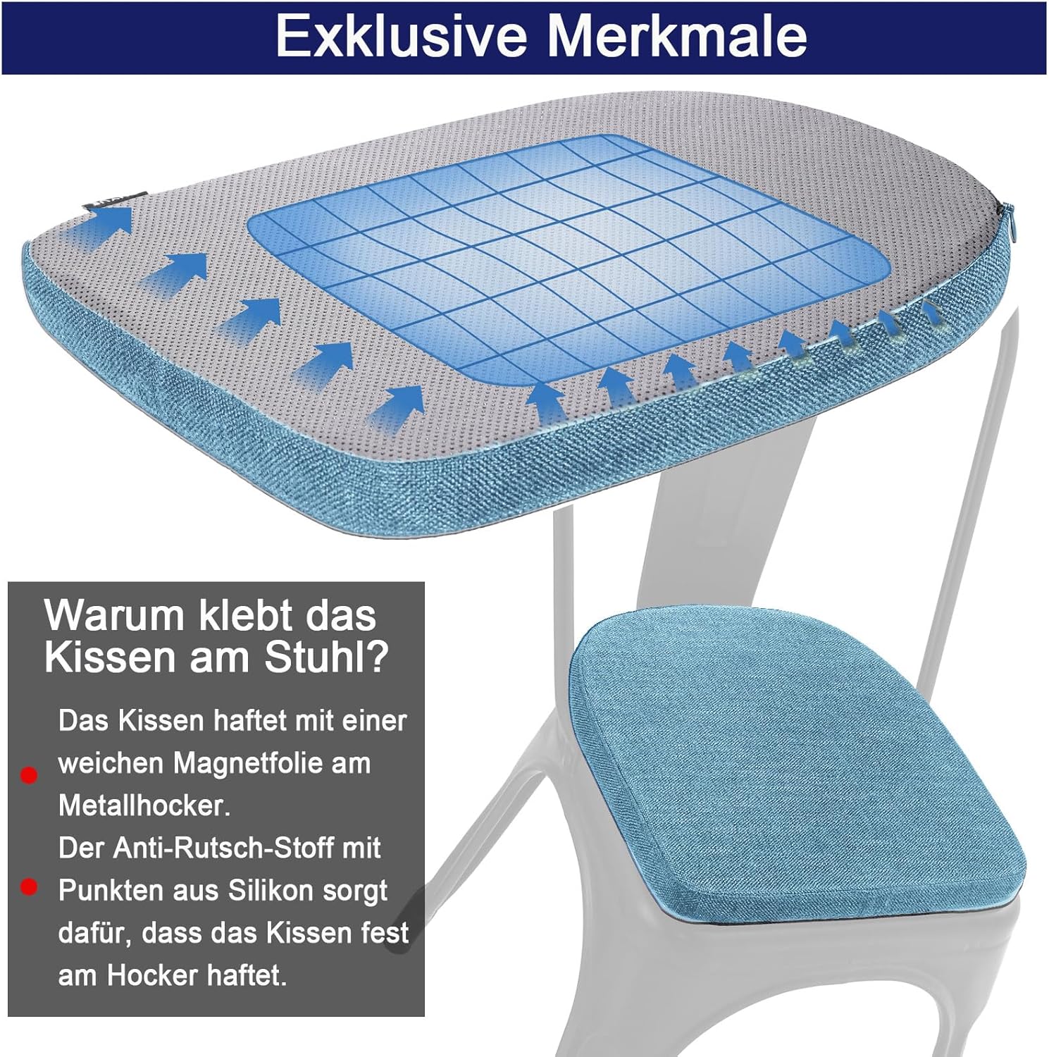 Detalle de BUYUE Leinen 30x30 U-förmiges Sitzkissen für Metallstühle – Anti-Rutsch, hellblau
