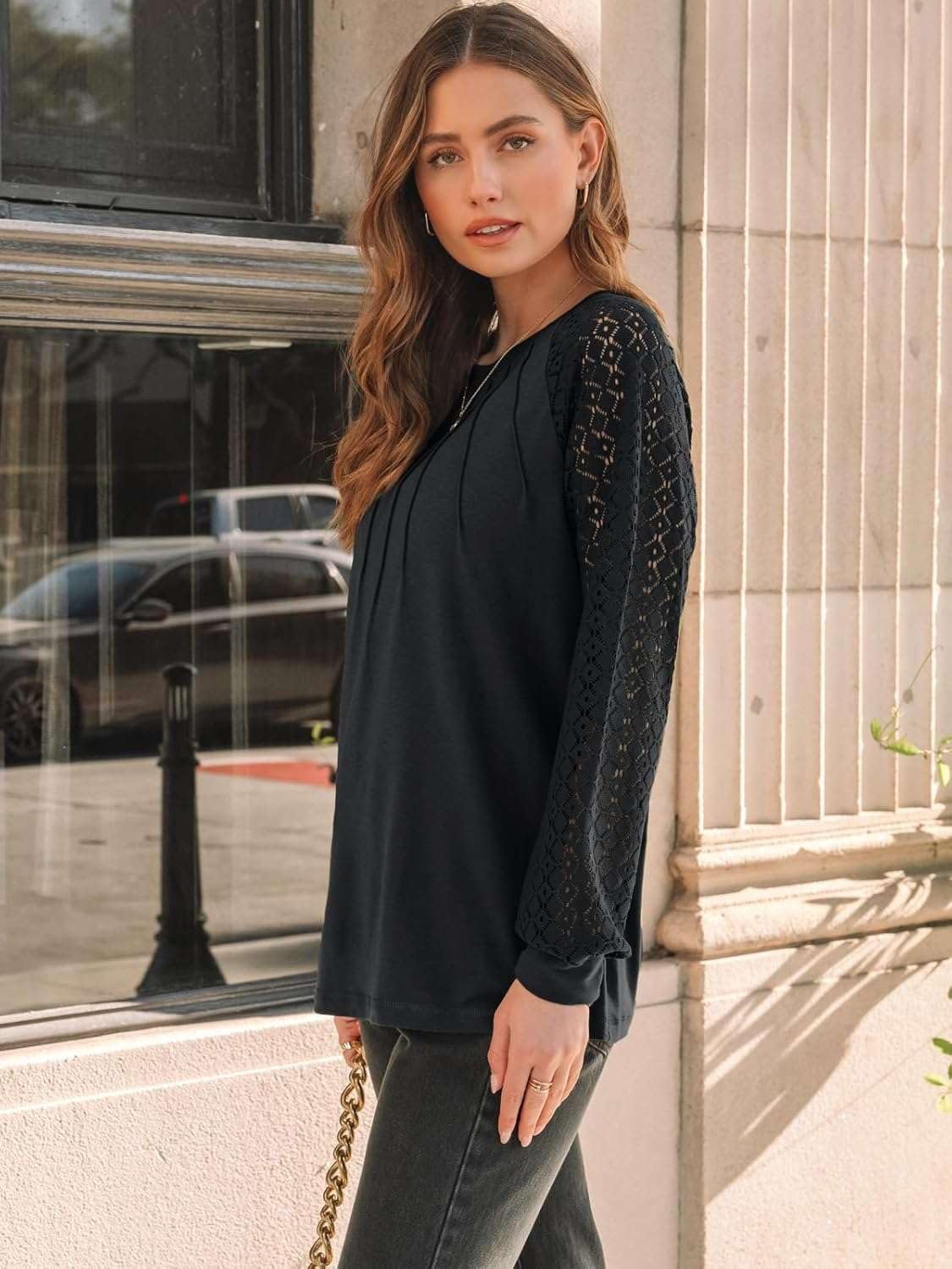 Thumbnail 2 de Pawate Damen Langarmshirt mit Spitze – Business-Bluse, Casual-Tunika für Herbst-Outfits