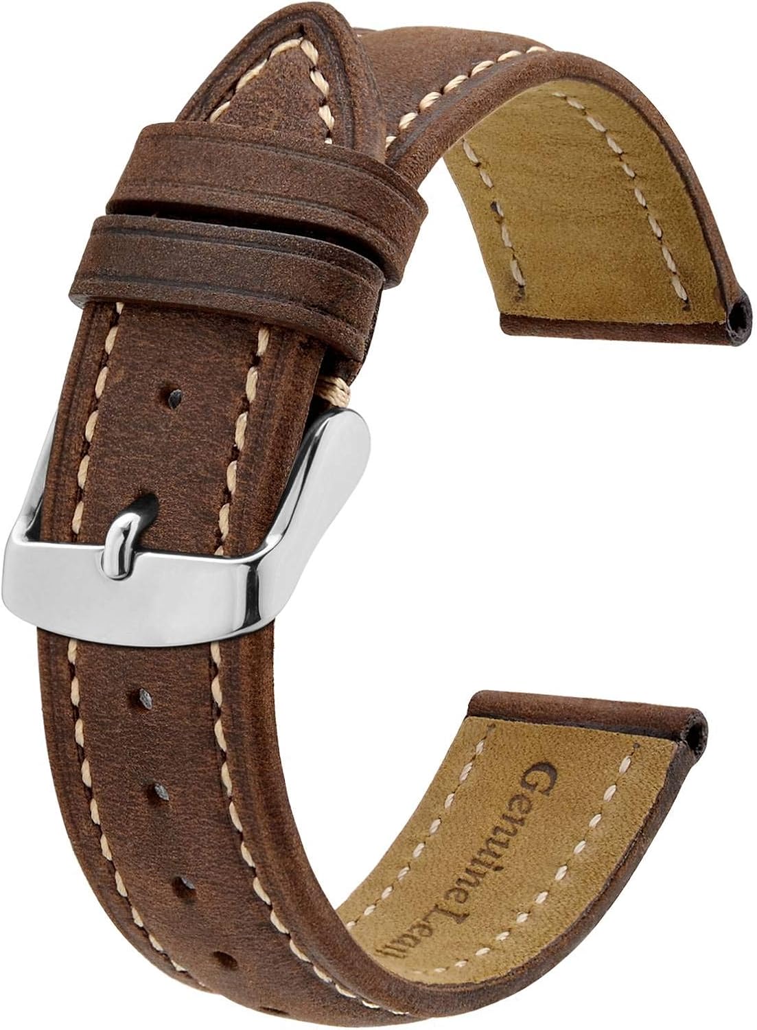Detalle de BISONSTRAP Uhrenarmband aus Vintage Crazy-horse Leder – Ersatzband mit Edelstahl-Schnalle (14–24 mm)
