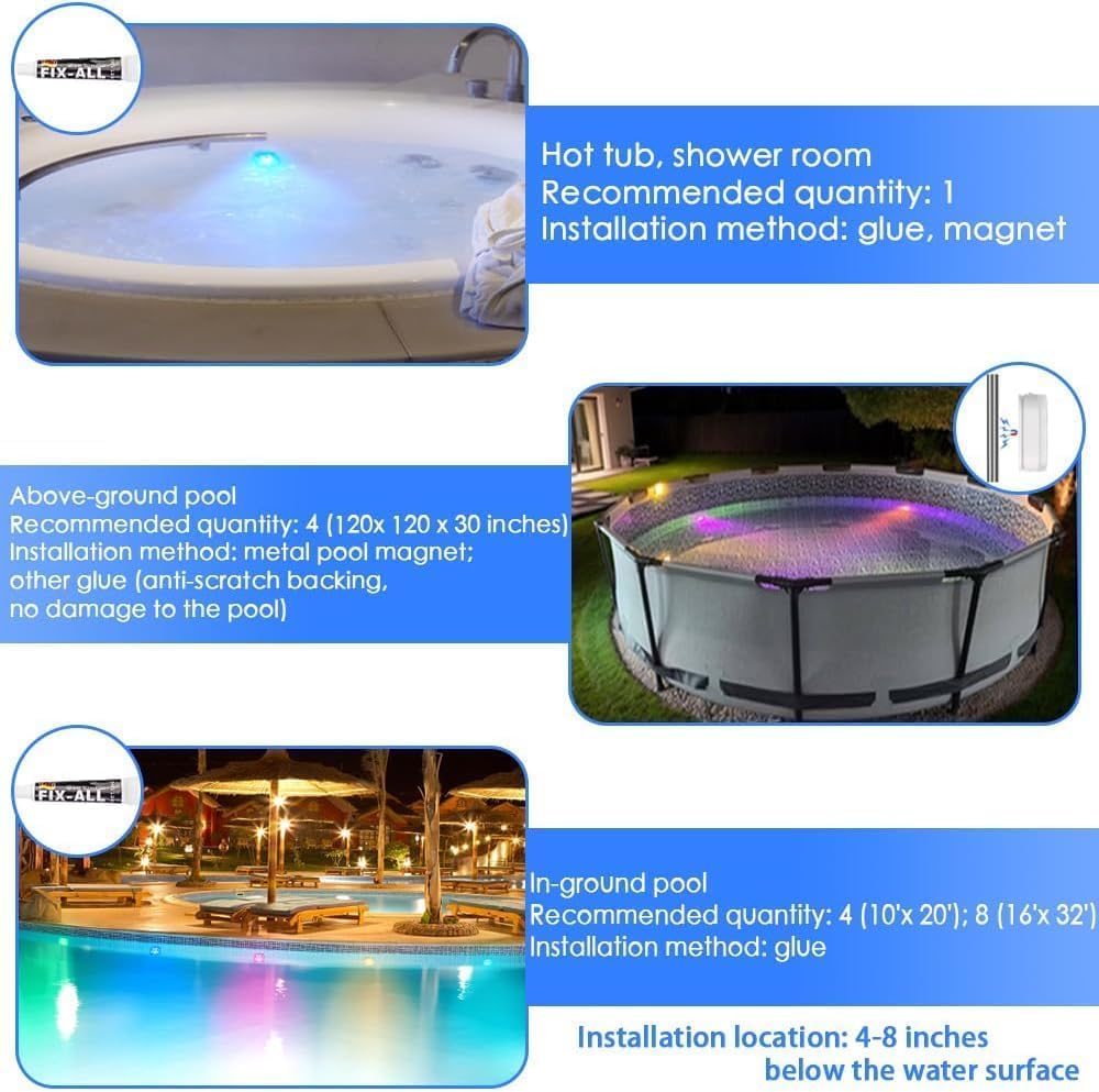 Thumbnail 3 de HL Poolbeleuchtung Unterwasser-Licht mit Fernbedienung (2 Stück) – RGB, magnetische oder selbstklebende Befestigung